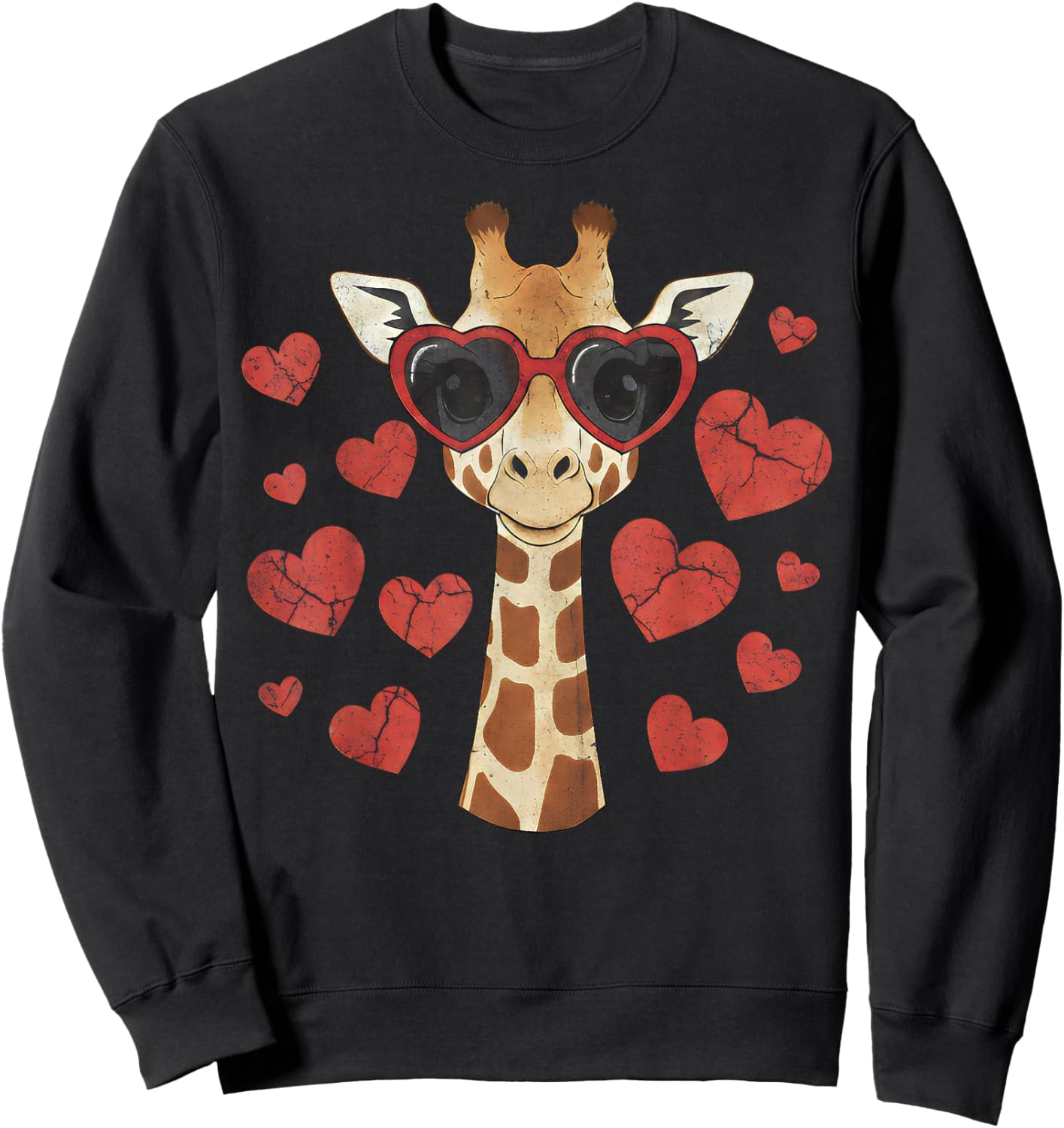 Giraffe Heart Glasses Cute Valentines Day Animal Lover Sweatshirt - Sweatshirt | Black