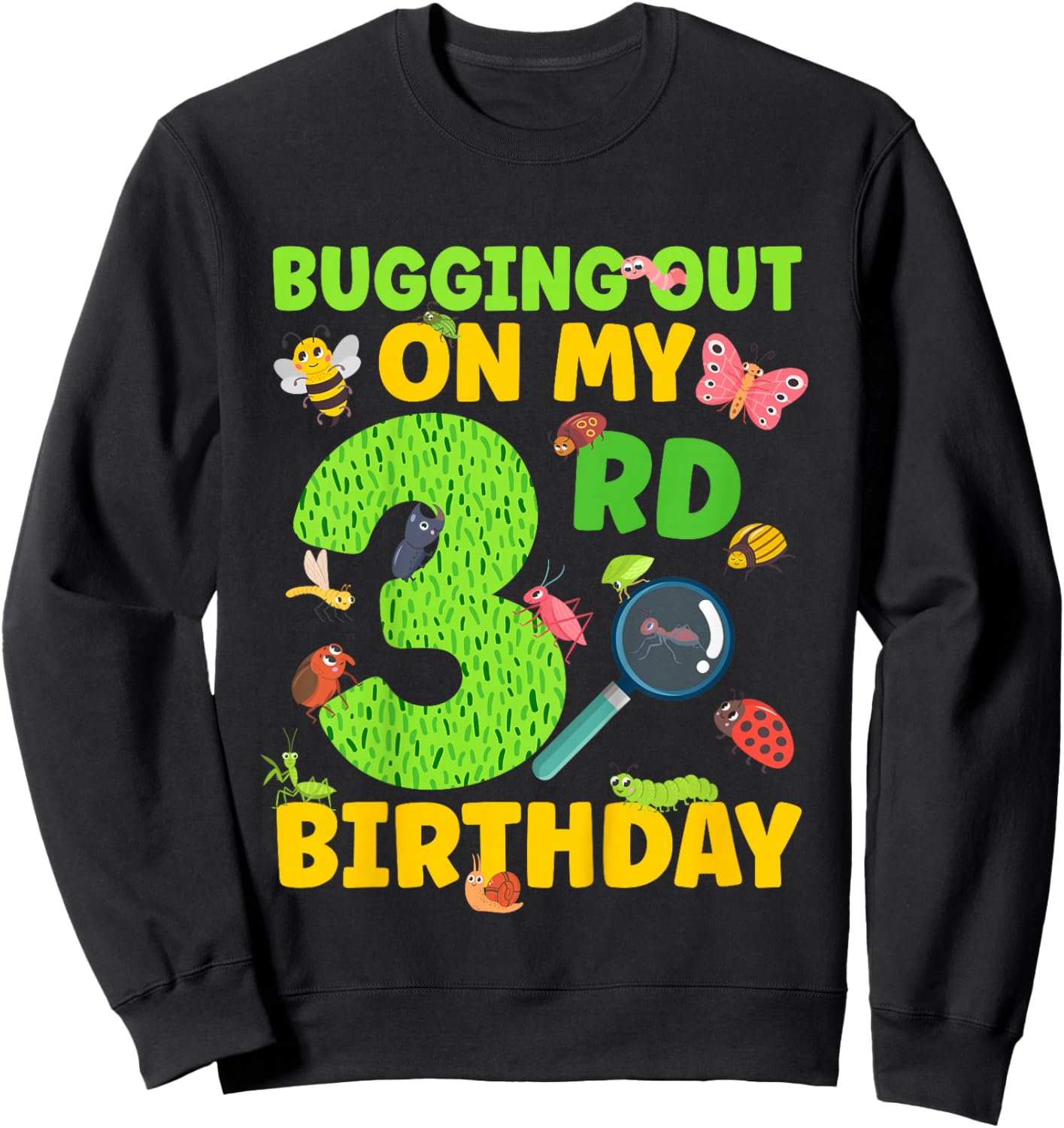 3rd Bug Birthday Party 3 Year Old Bugs Birthday Sweatshirt - Sweatshirt | Black