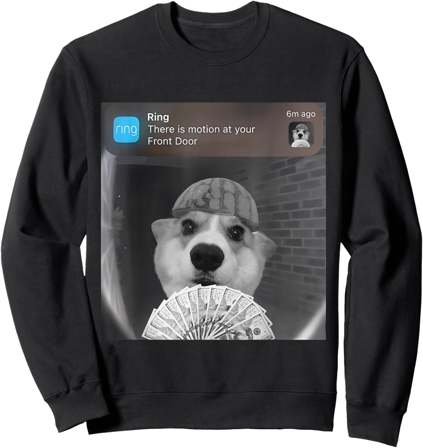 Ring There is Motion at Your Front Door Funny Meme Cute Dog Sweatshirt - Sweatshirt | Black