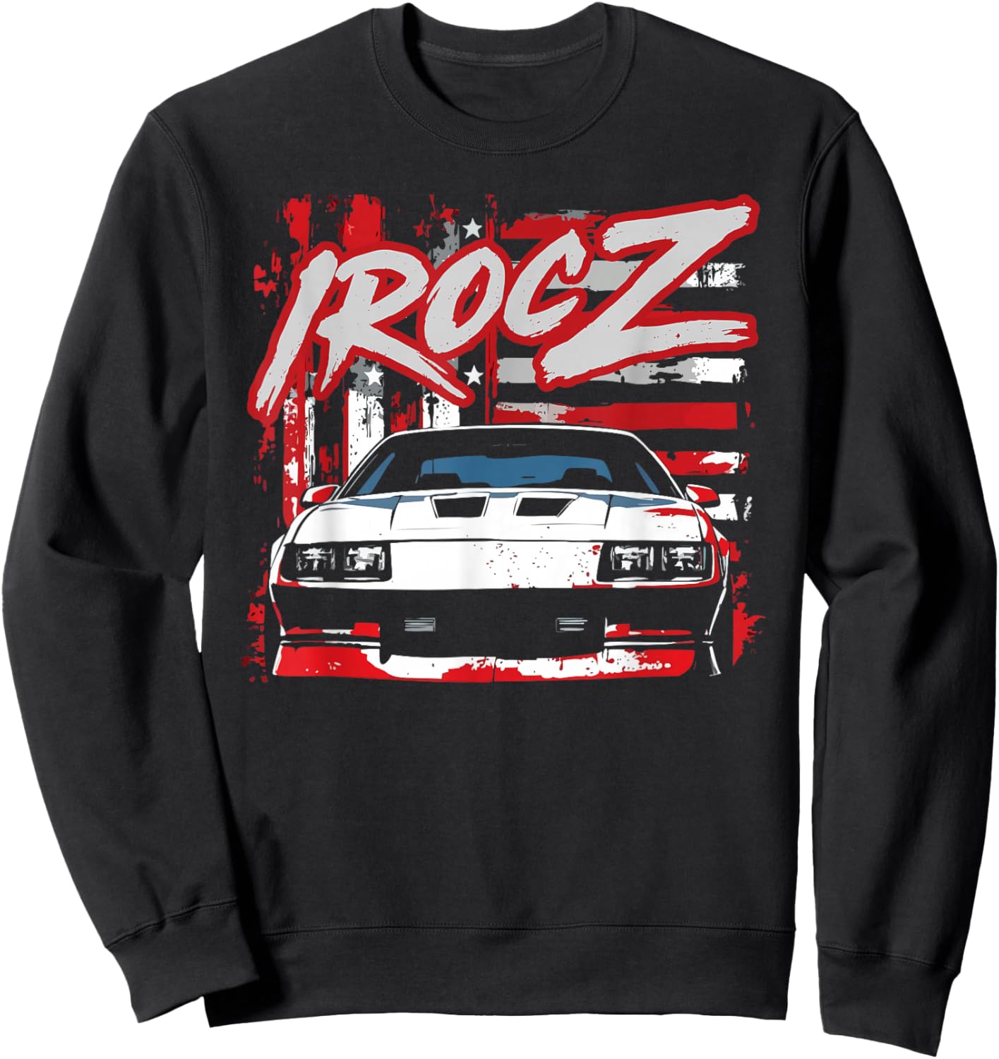 American Classic 1985 IROC Z Front Profile Shot USA Flag Sweatshirt - Sweatshirt | Black