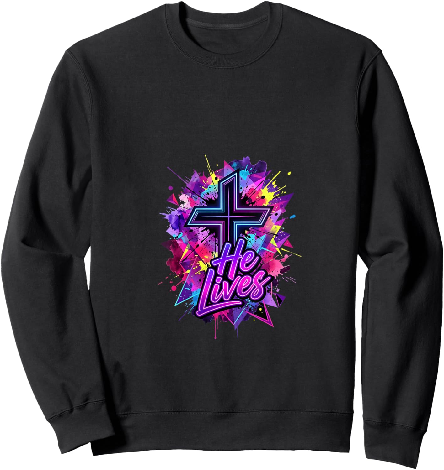 Women's Christian - He is Risen and Still Lives! Religious Easter V-Neck Sweatshirt - Sweatshirt | Black