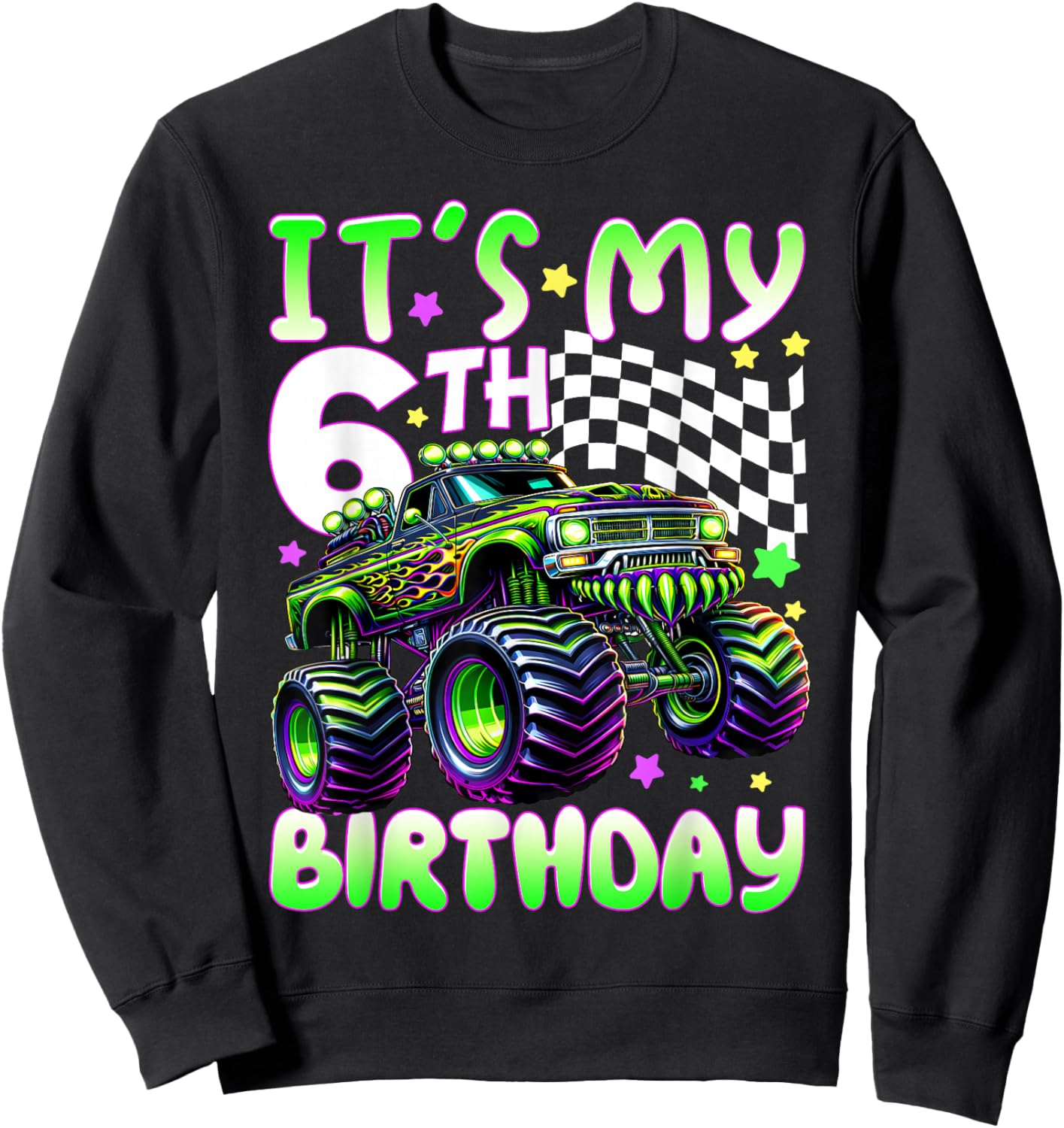 It's My 6th Birthday Boy Monster Truck 6 Year Old Bday Kids Sweatshirt - Sweatshirt | Black