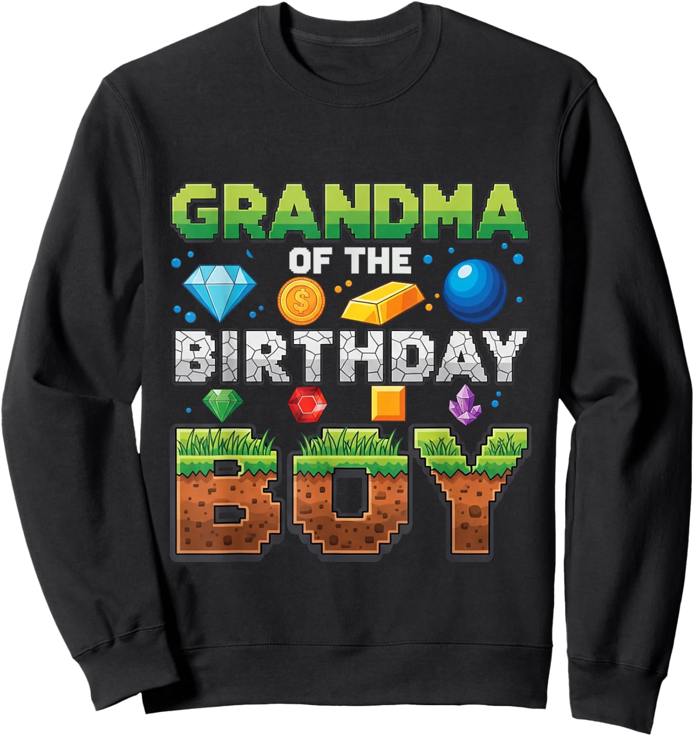 Grandma of The Birthday Boy Game Pixel Number Sweatshirt - Sweatshirt | Black