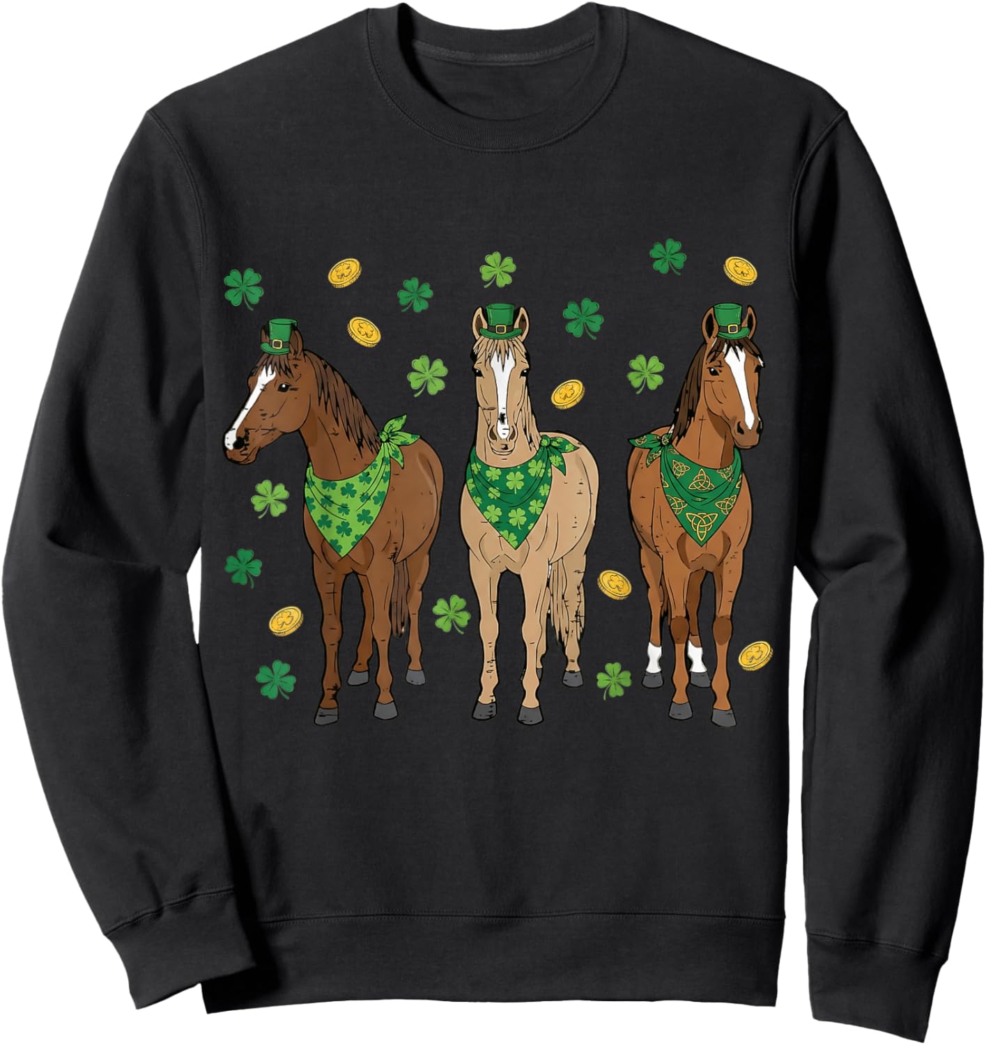 St Patrick's Day Horses Equestrian Women Girls Kids Men Sweatshirt - Sweatshirt | Black