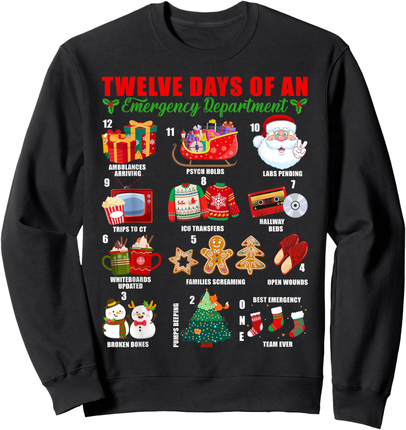 Twelve Days of an Emergency Department ED Nurse Christmas Sweatshirt - Sweatshirt | Black