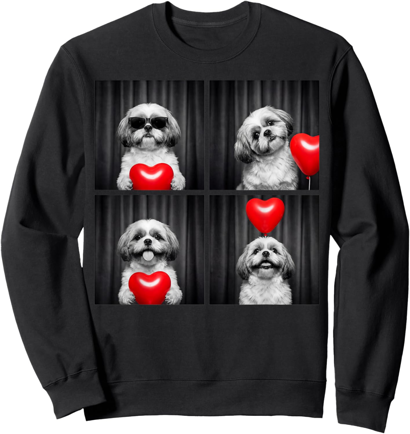 Funny Shih Tzu Photobooth Dog Lover Design Valentines Sweatshirt - Sweatshirt | Black