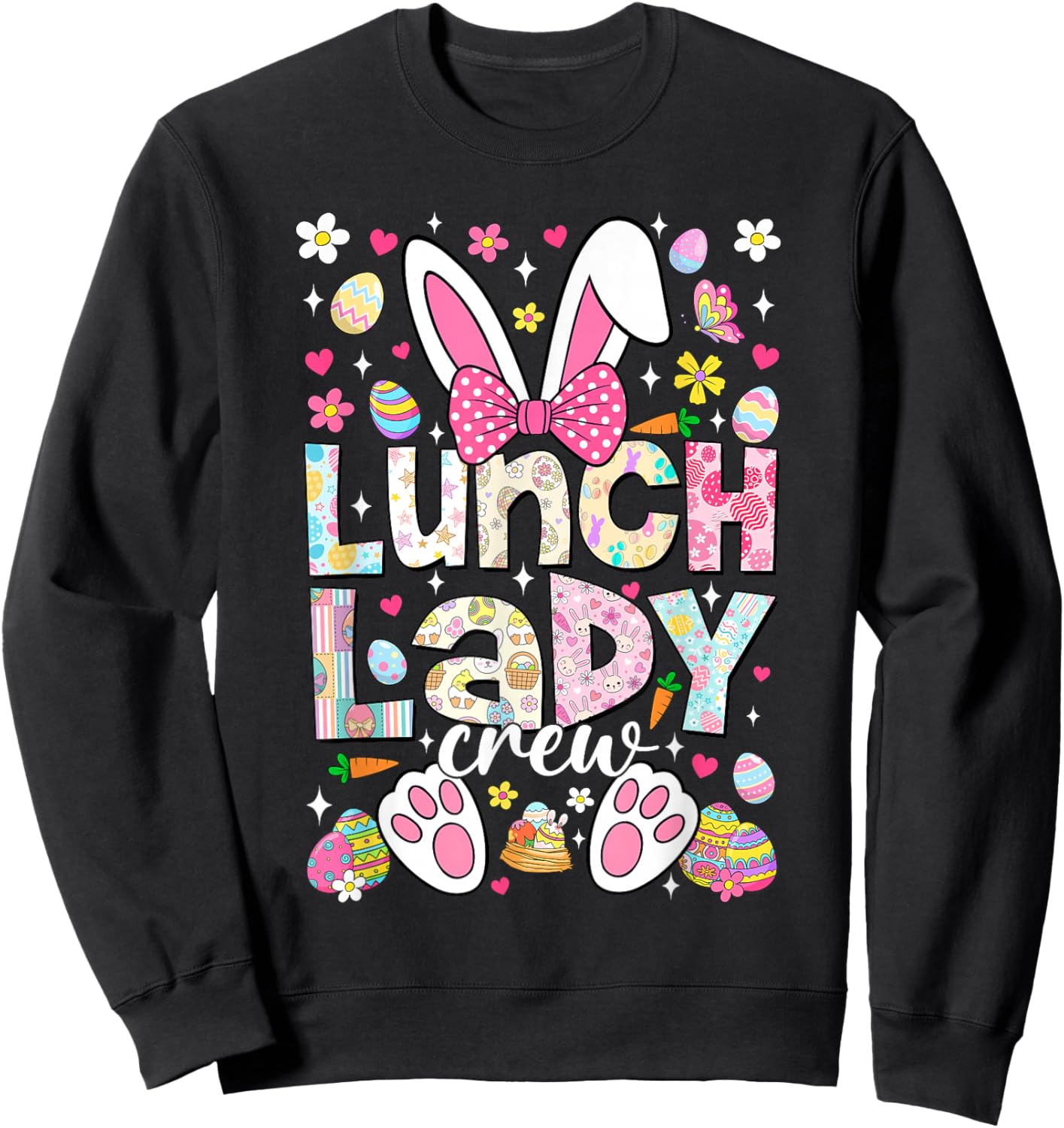 Lunch Lady Crew Funny Bunny Cafeteria Family Easter Day Sweatshirt - Sweatshirt | Black