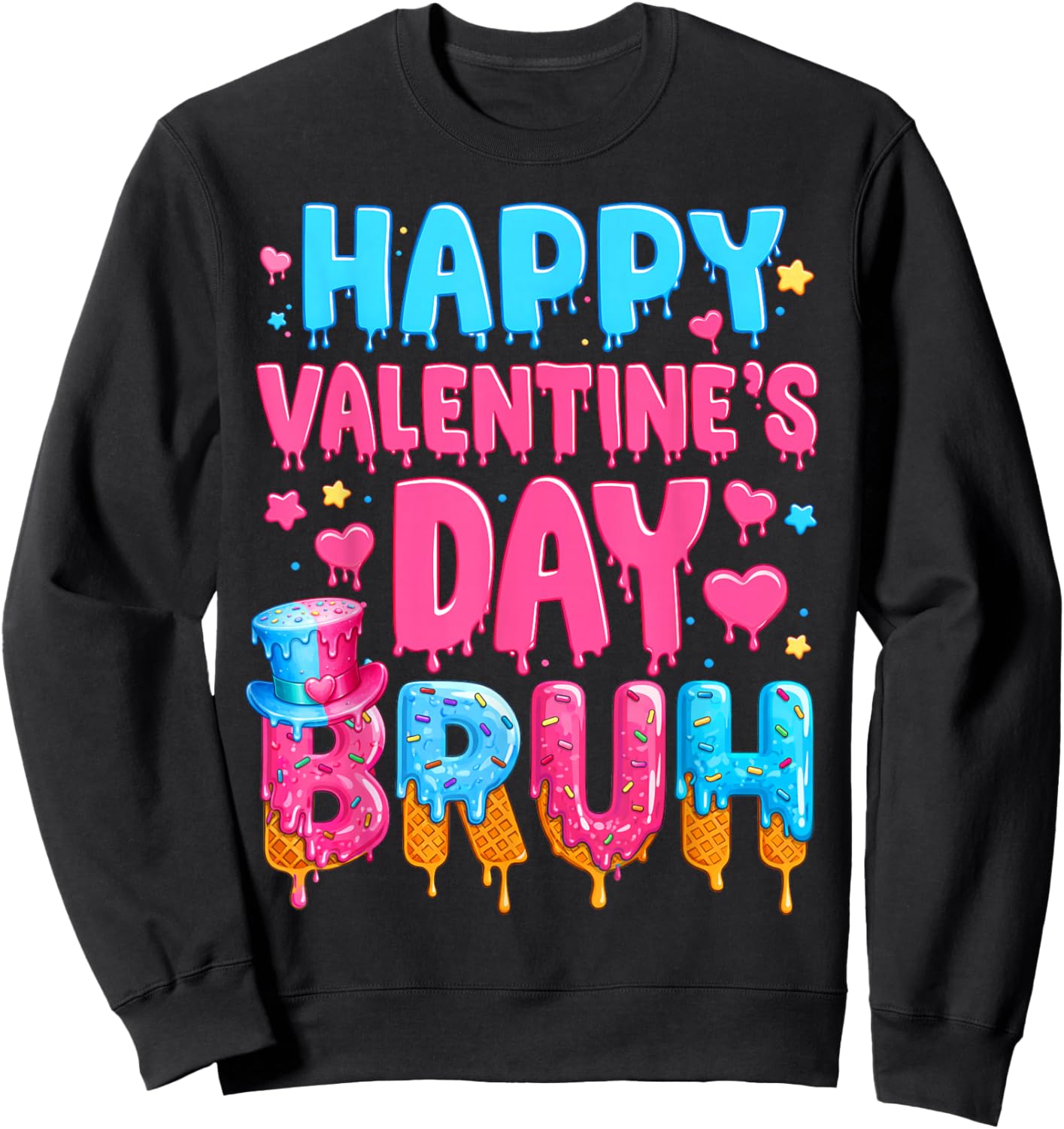 Happy Valentines Day Bruh Ice Cream Drip Valentine Kids Boys Sweatshirt - Sweatshirt | Black