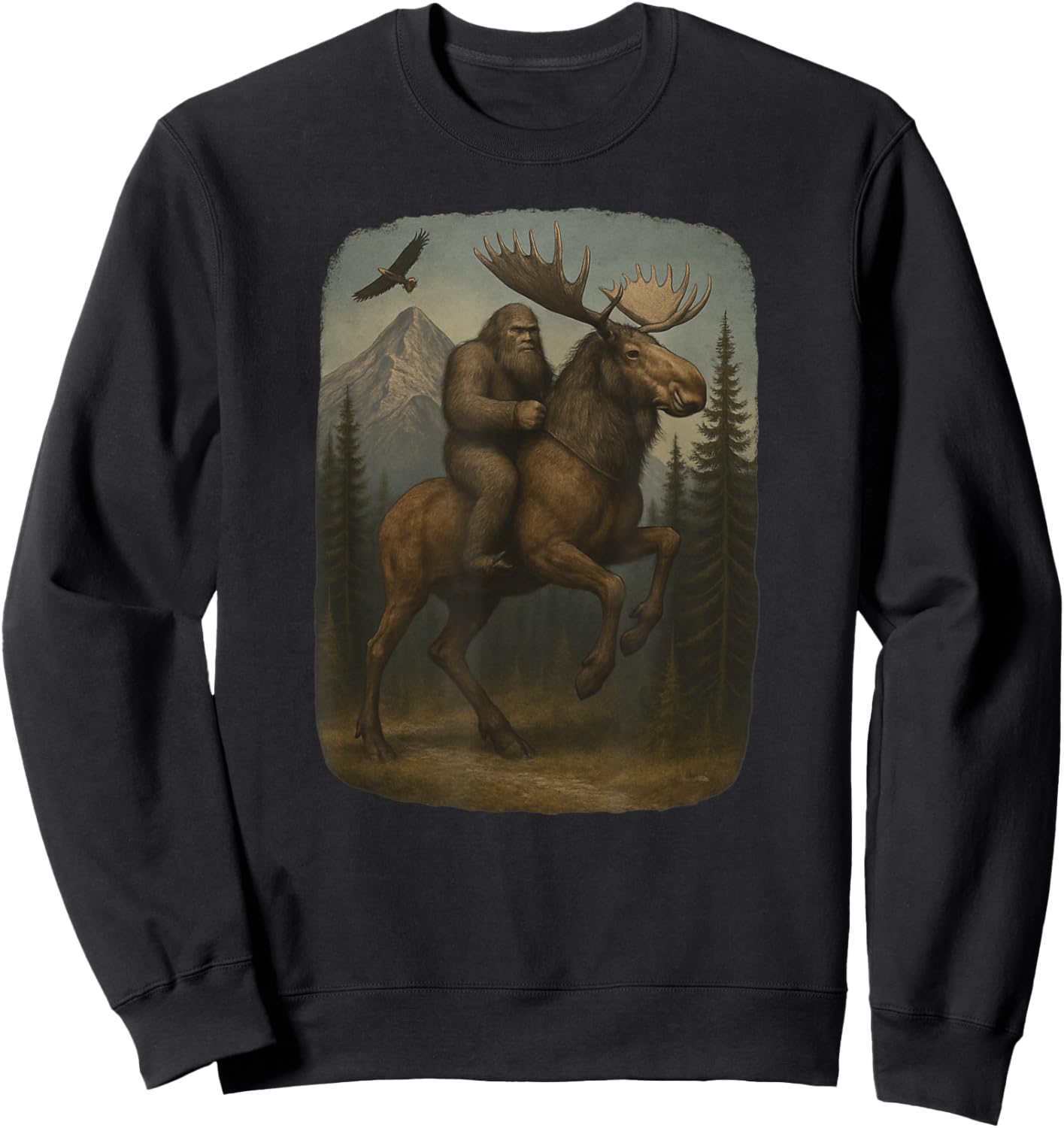 Bigfoot or Sasquatch Riding a Moose Sweatshirt - Sweatshirt | Black