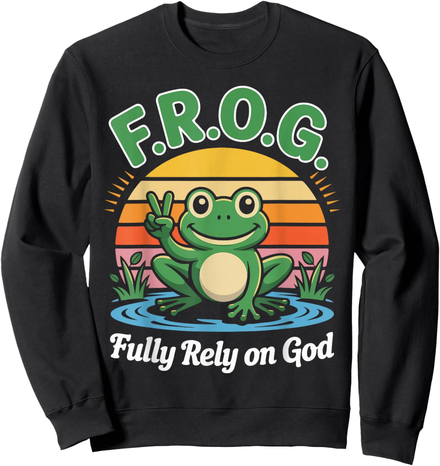 F.R.O.G. Fully Rely On God Peaceful Frog Sweatshirt - Sweatshirt | Black