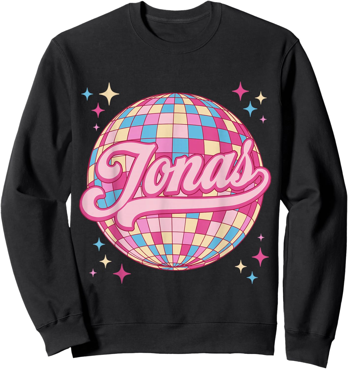 Retro Jonas First Name Personalized Disco 80s Birthday Sweatshirt - Sweatshirt | Black