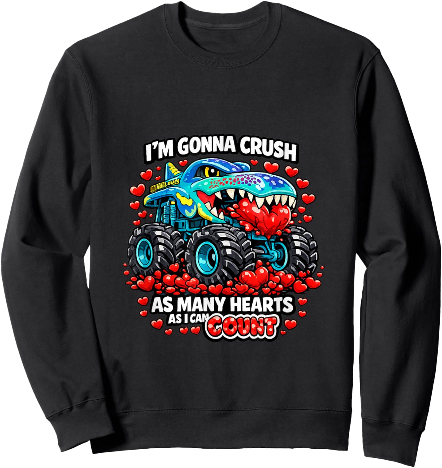 Monster Truck Toddler Valentines Sweatshirt - Sweatshirt | Black