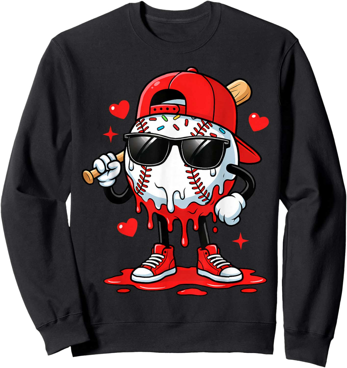 Baseball Drip Icecream Apparel Youth Boy Valentine Sweatshirt - Sweatshirt | Black