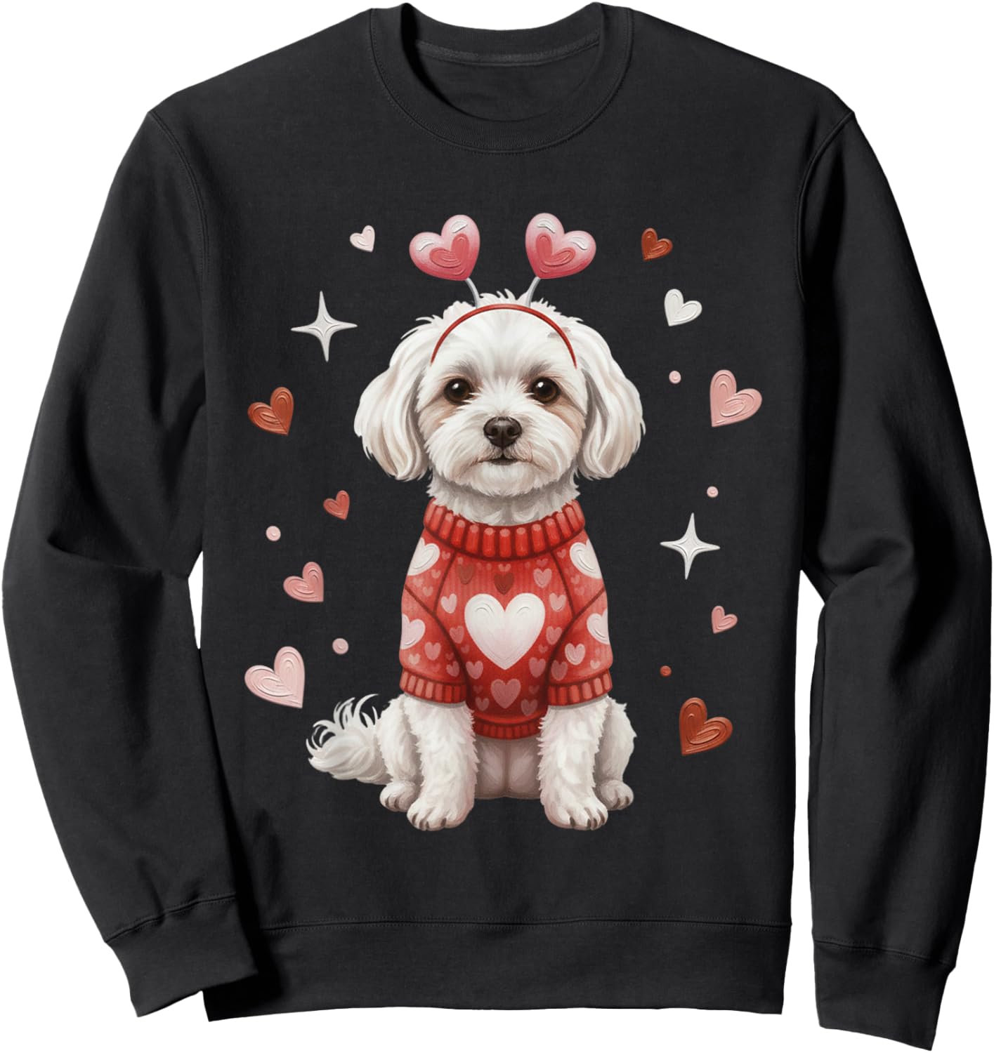 Cute Maltese Valentine Heart Valentines Day Sweatshirt - Sweatshirt | Black