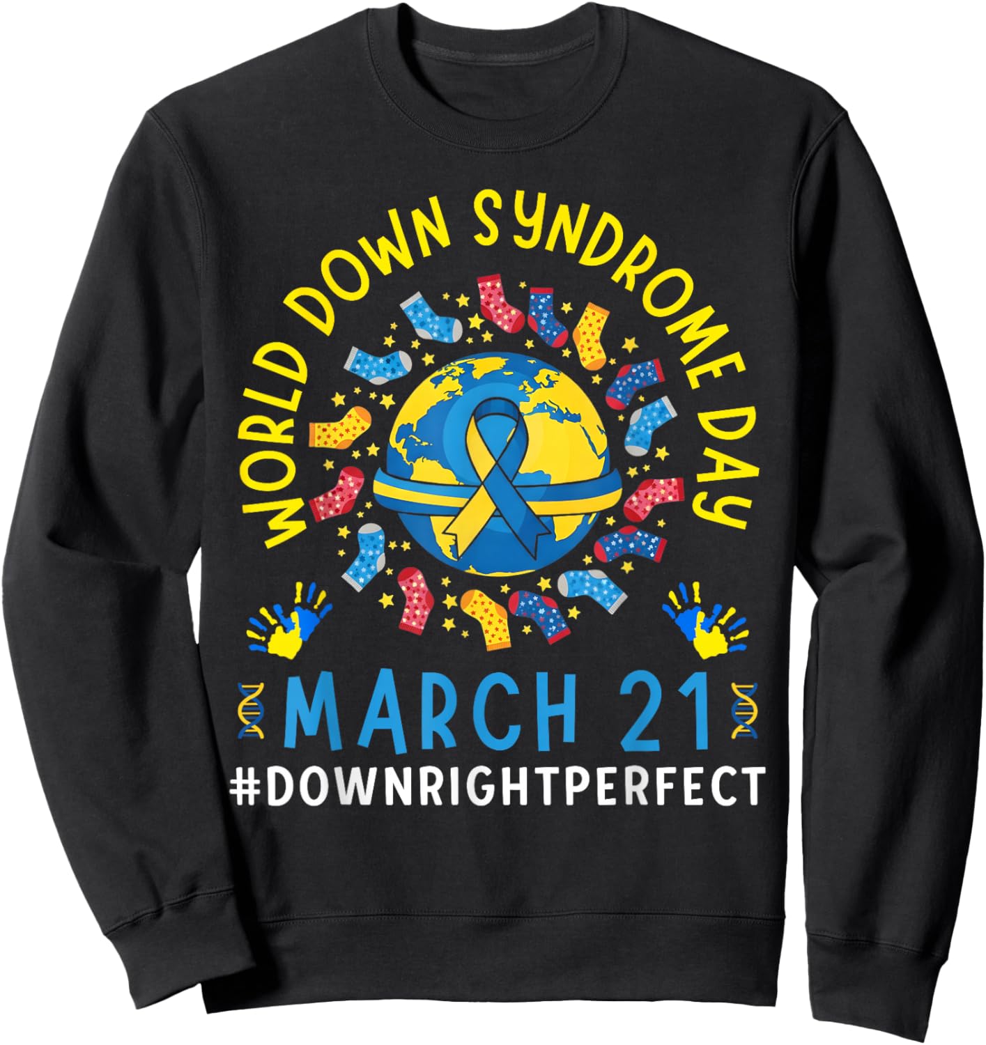 Funny Ribbon World Down Syndrome Day Awareness Support Kids Sweatshirt - Sweatshirt | Black
