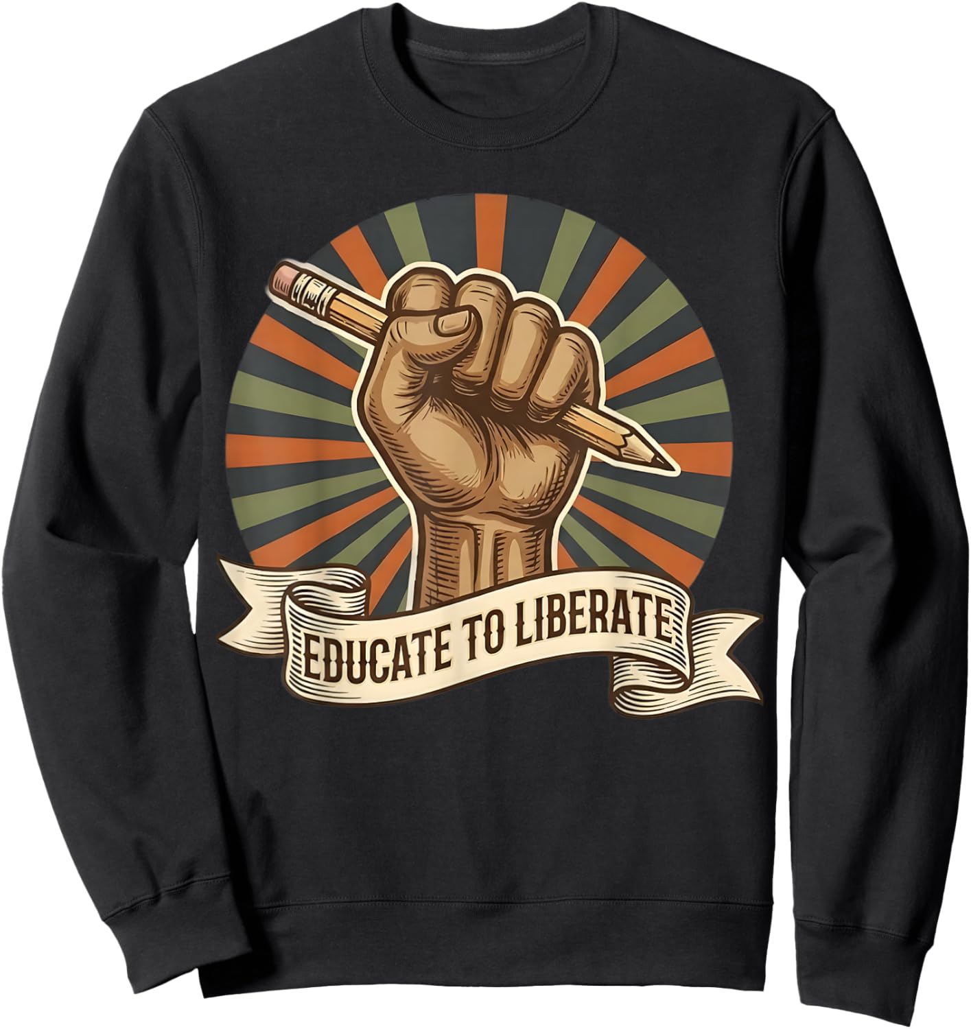 Black History Month Teacher Raised Fist Pencil Educator Sweatshirt - Sweatshirt | Black