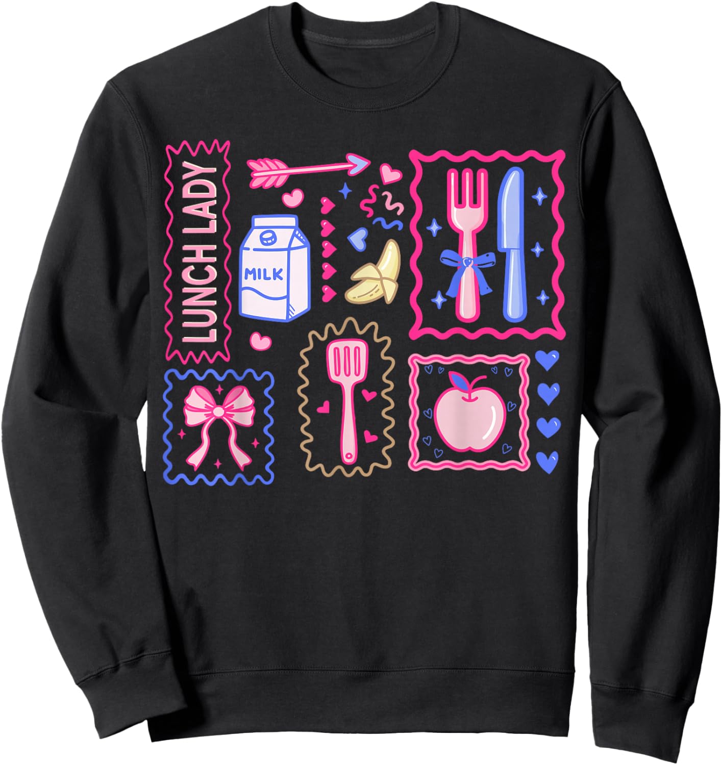 Lunch Lady Valentines Day Coquette Cute Cafeteria Squad Sweatshirt - Sweatshirt | Black