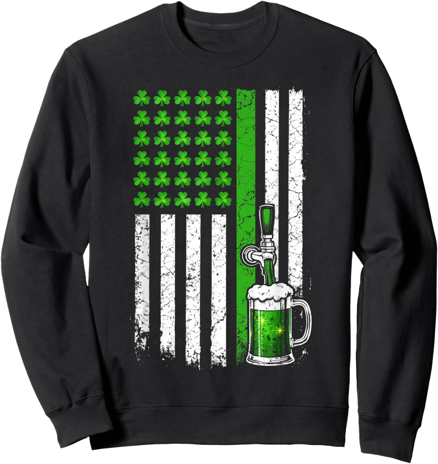 Shamrock Beer America Flag St Patricks Day St Pattys Sweatshirt - Sweatshirt | Black
