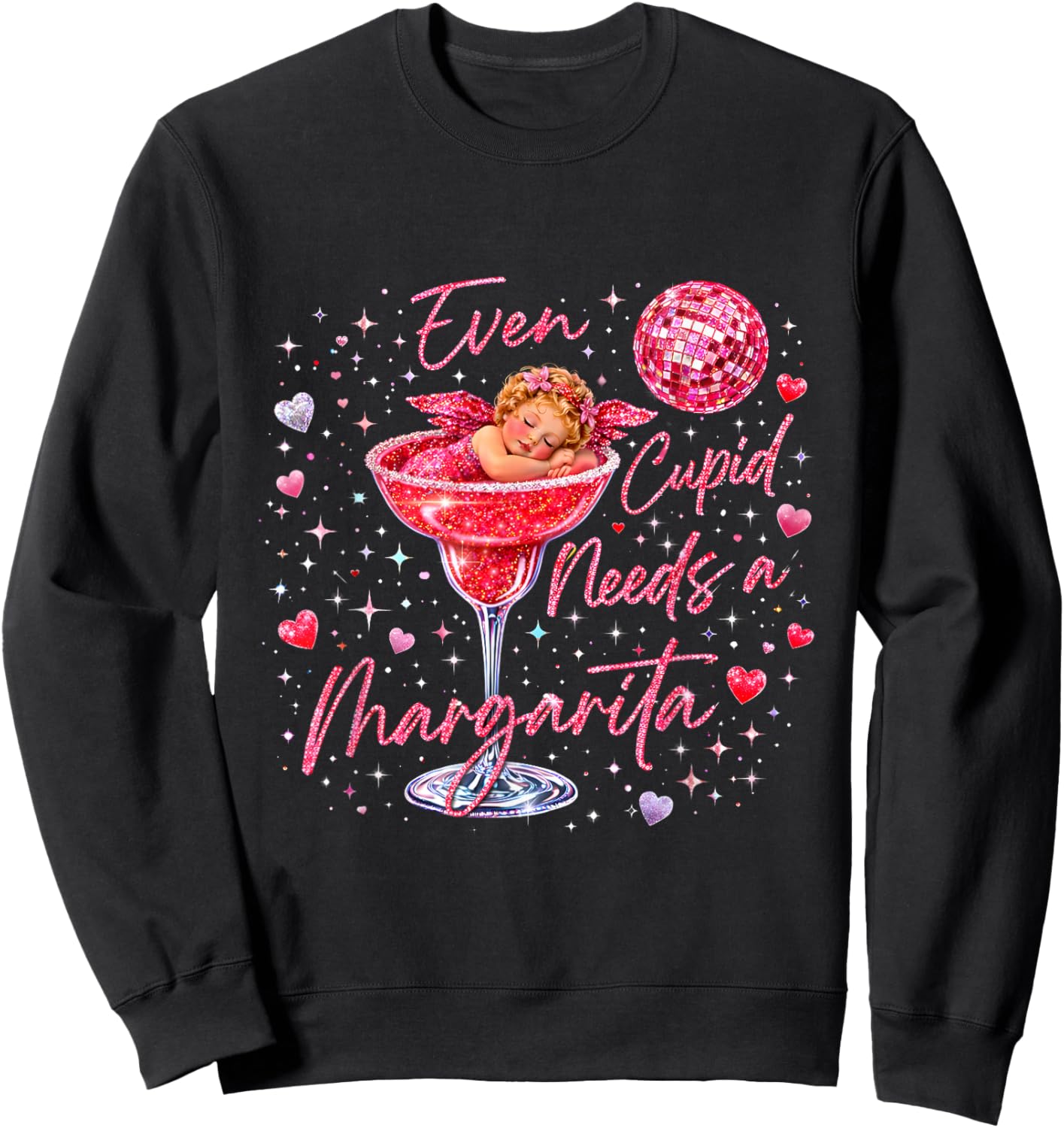 Valentine Romantic Even Cupid Need Margarita Retro Trendy Sweatshirt - Sweatshirt | Black
