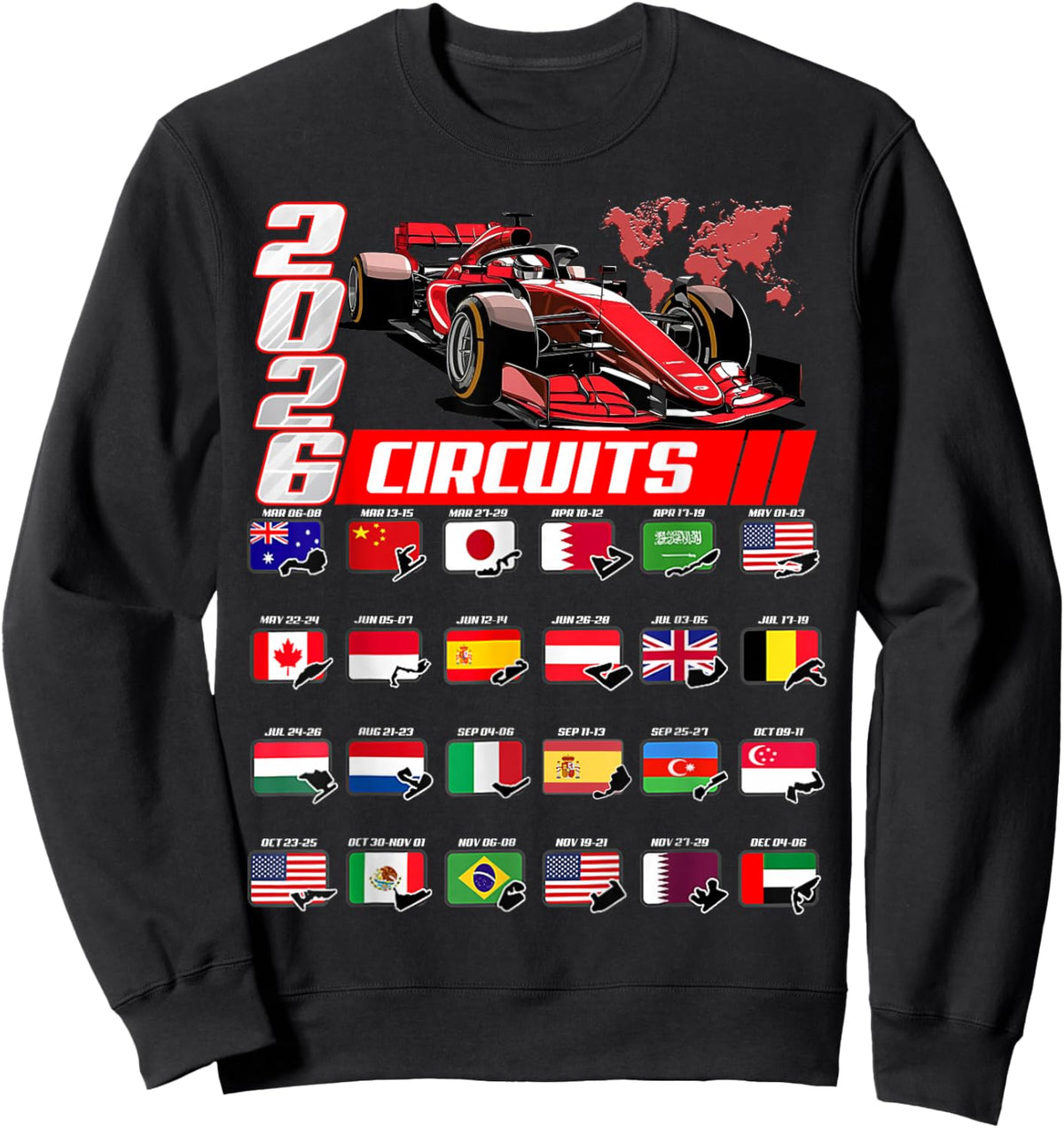 Racing Car Silhouette 2026 Calendar Sweatshirt - Sweatshirt | Black