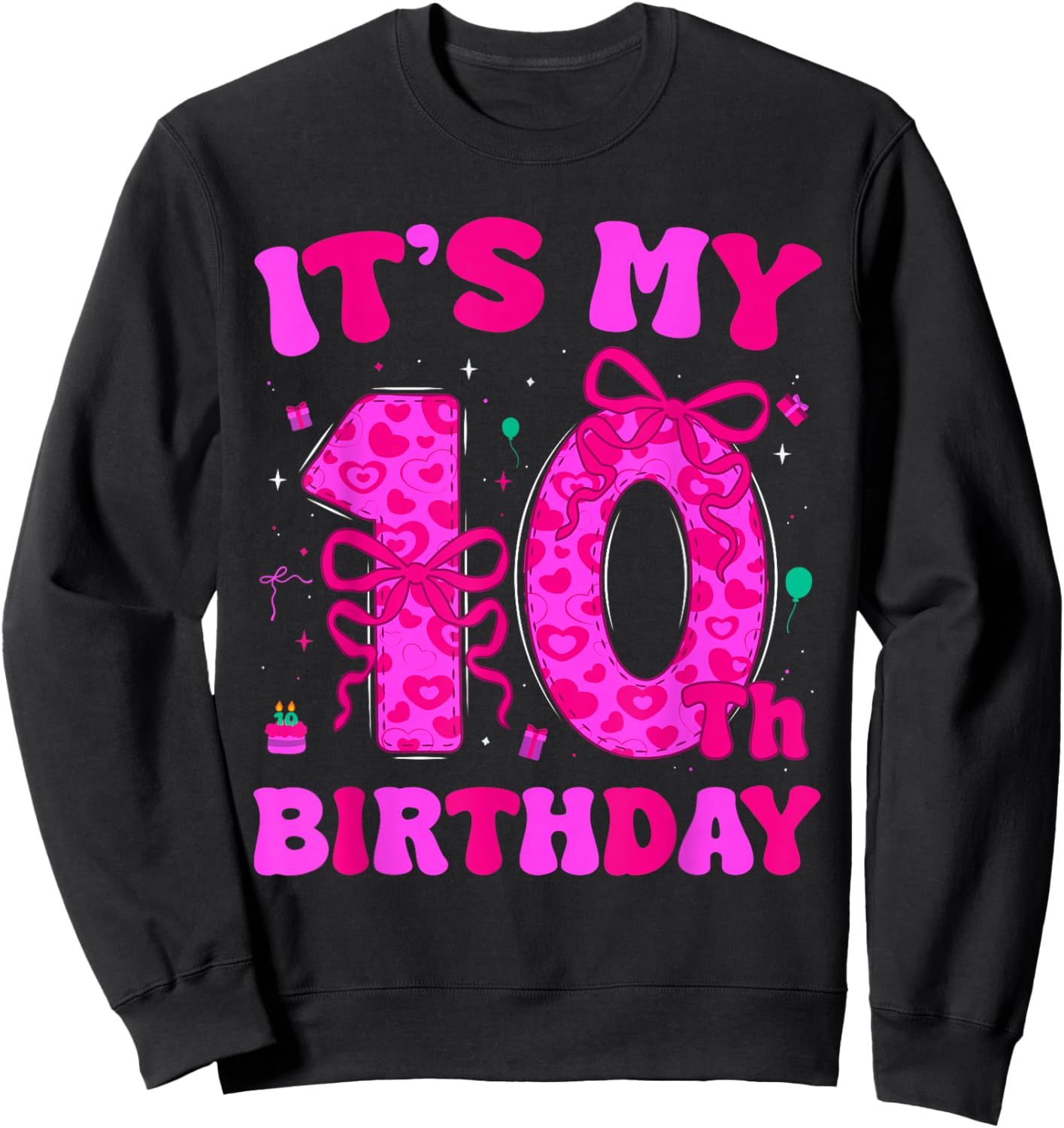 It's My 10th Birthday Coquette Bow 10th Birthday Girl Sweatshirt - Sweatshirt | Black