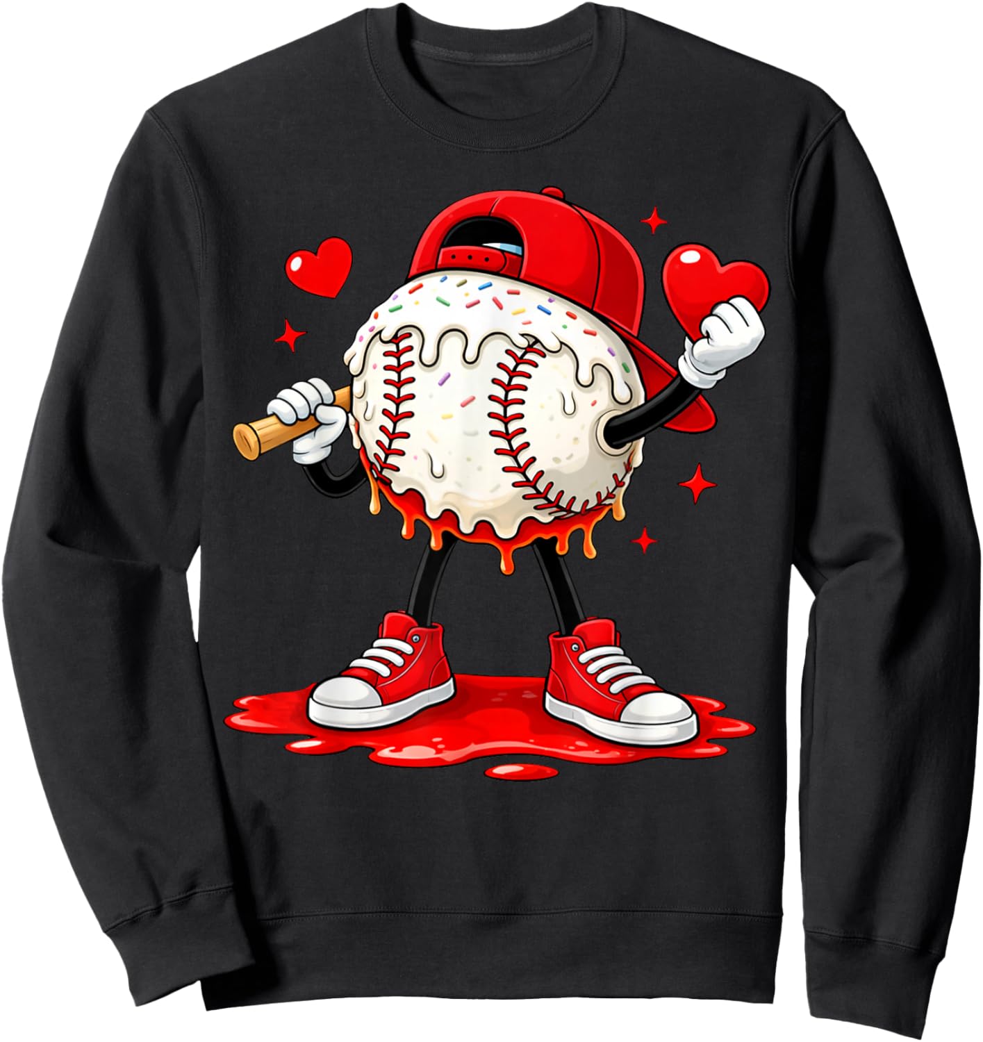 Kids Valentine Baseball Boys Valentines Day Sweatshirt - Sweatshirt | Black