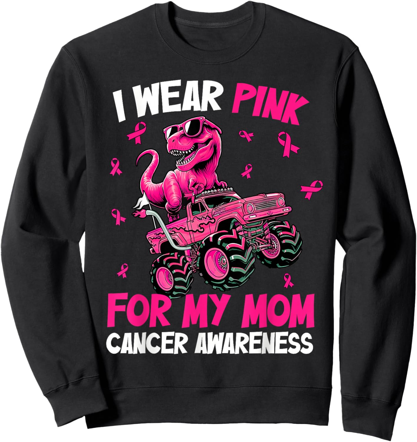 I Wear Pink for My Mom Breast Cancer Awareness Dinosaur Kids Sweatshirt - Sweatshirt | Black