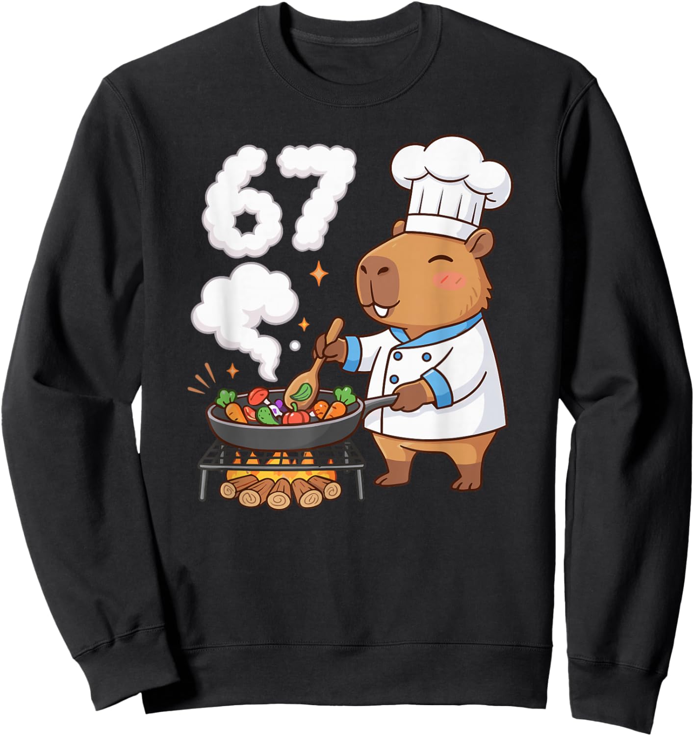 Capybara Chef 67 Six Seven Funny Brain Rot Meme Grill Cook Sweatshirt - Sweatshirt | Black