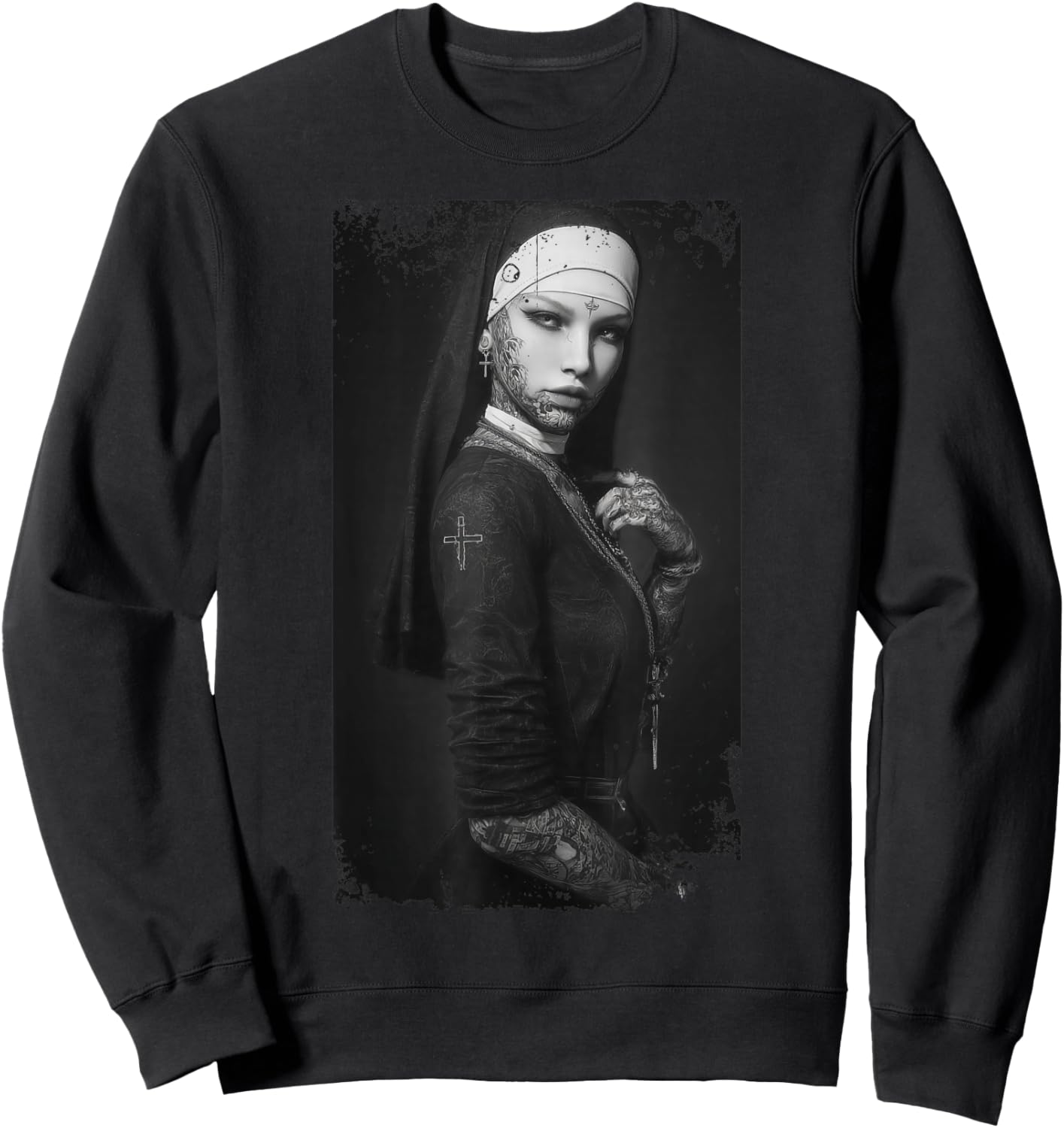Gothic Nun Dark Tattoos Occult Horror Sweatshirt - Sweatshirt | Black
