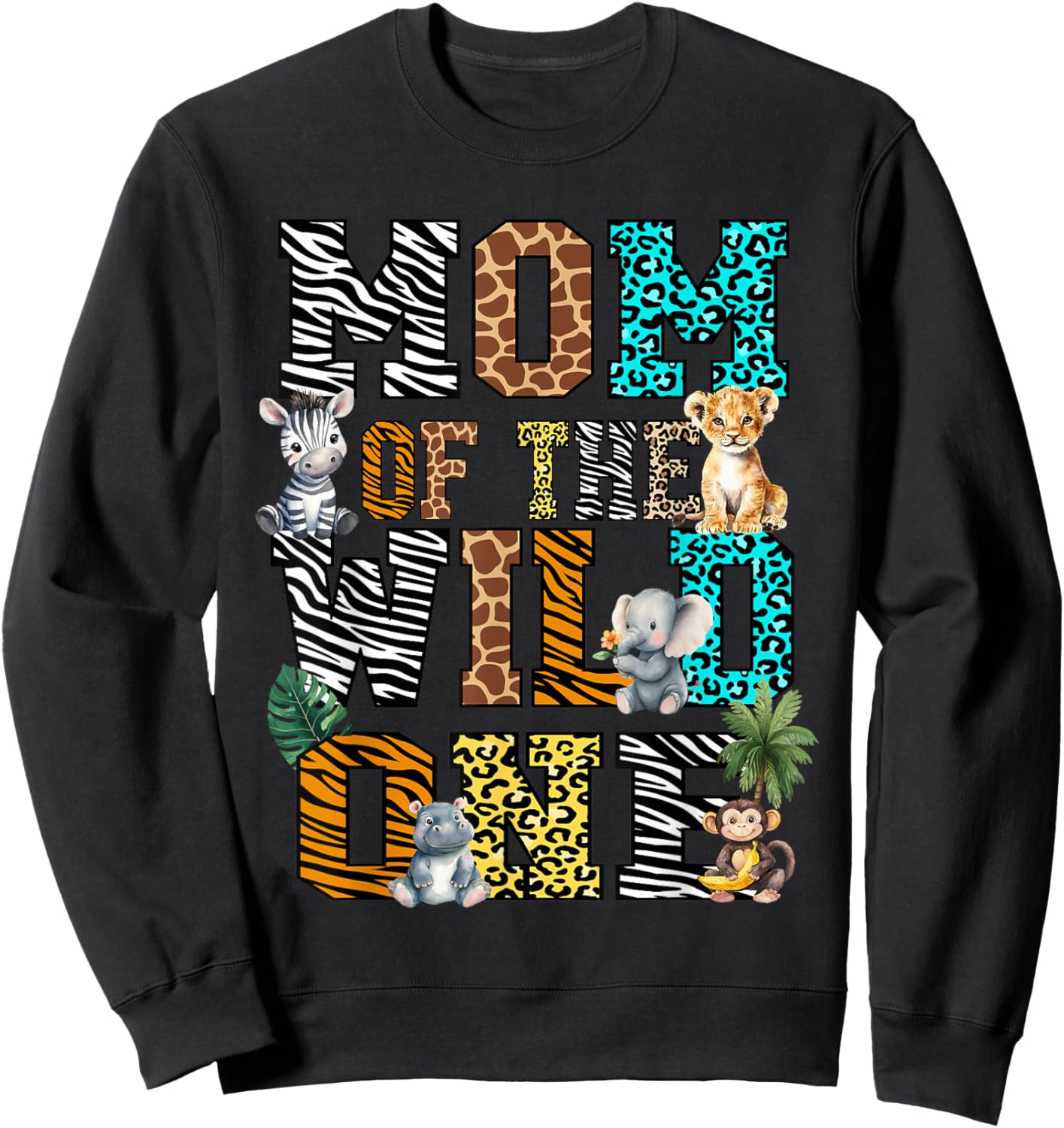 Mom of the Wild One 1st Birthday Jungle Matching Safari Kids Sweatshirt - Sweatshirt | Black