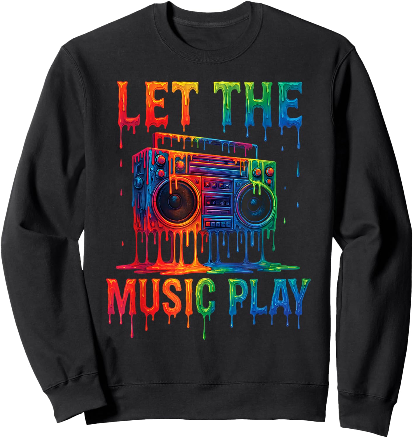 Freestyle Music Let The Music Play Retro Drip Boombox Color Sweatshirt - Sweatshirt | Black