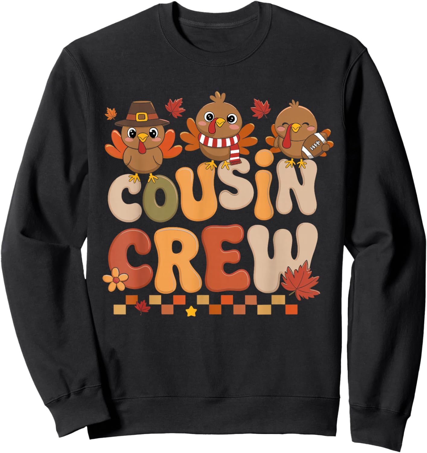 Thanksgiving Cousin Crew Turkey Family Matching Boys Girls Sweatshirt - Sweatshirt | Black