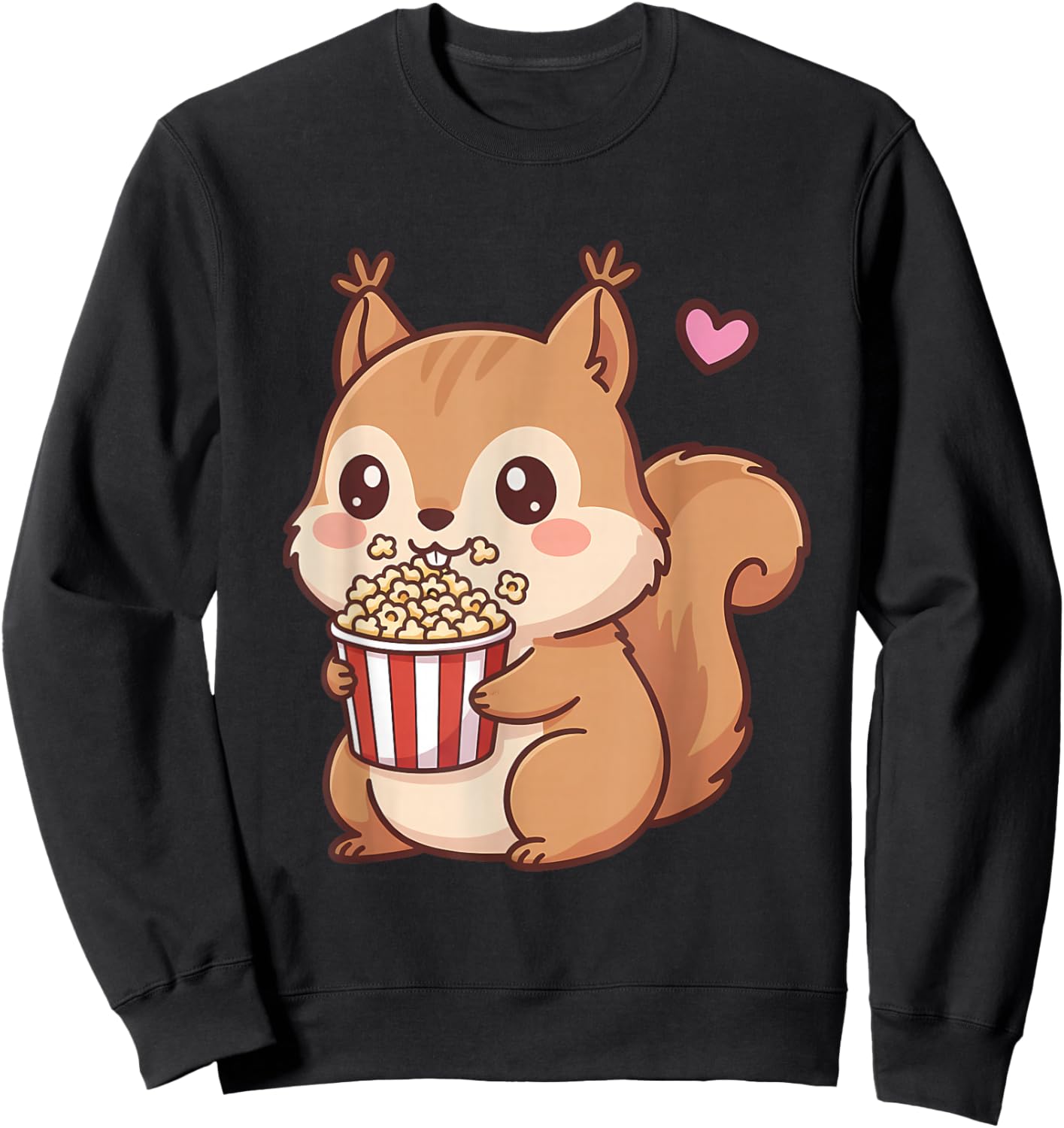 Cute Squirrel Kawaii Anime Style Eating Popcorn Lover Sweatshirt - Sweatshirt | Black