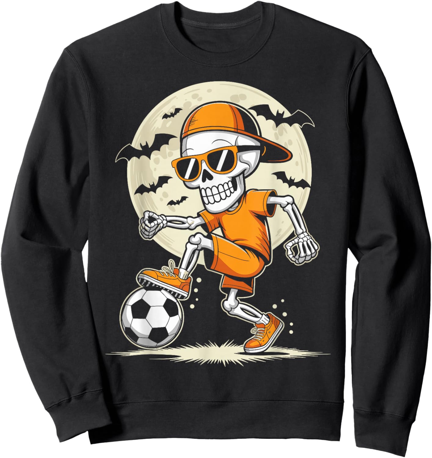 Funny Cartoon Skeleton Halloween Soccer Player Boys Kids Sweatshirt - Sweatshirt | Black