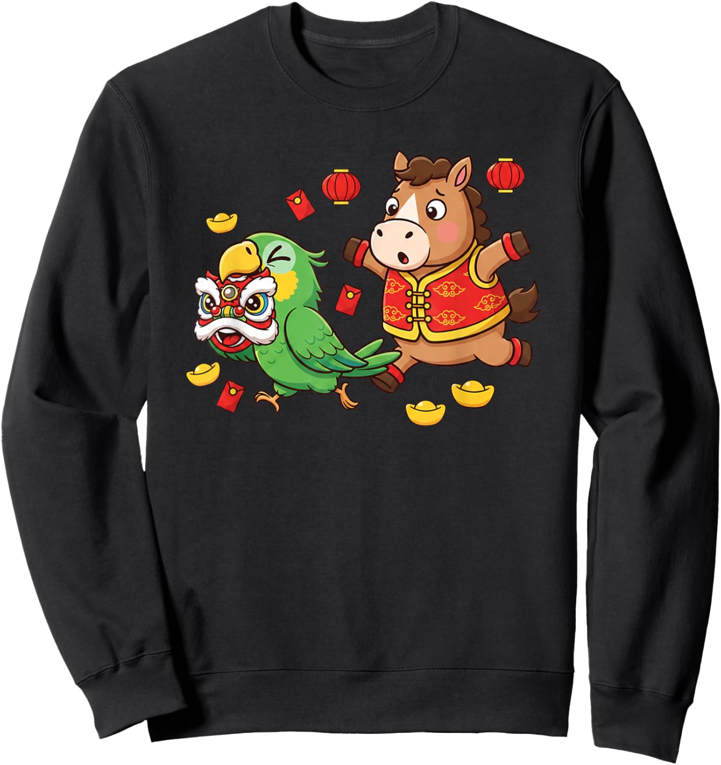 Chinese Horse Parrot Funny Kids Happy New Year Sweatshirt - Sweatshirt | Black