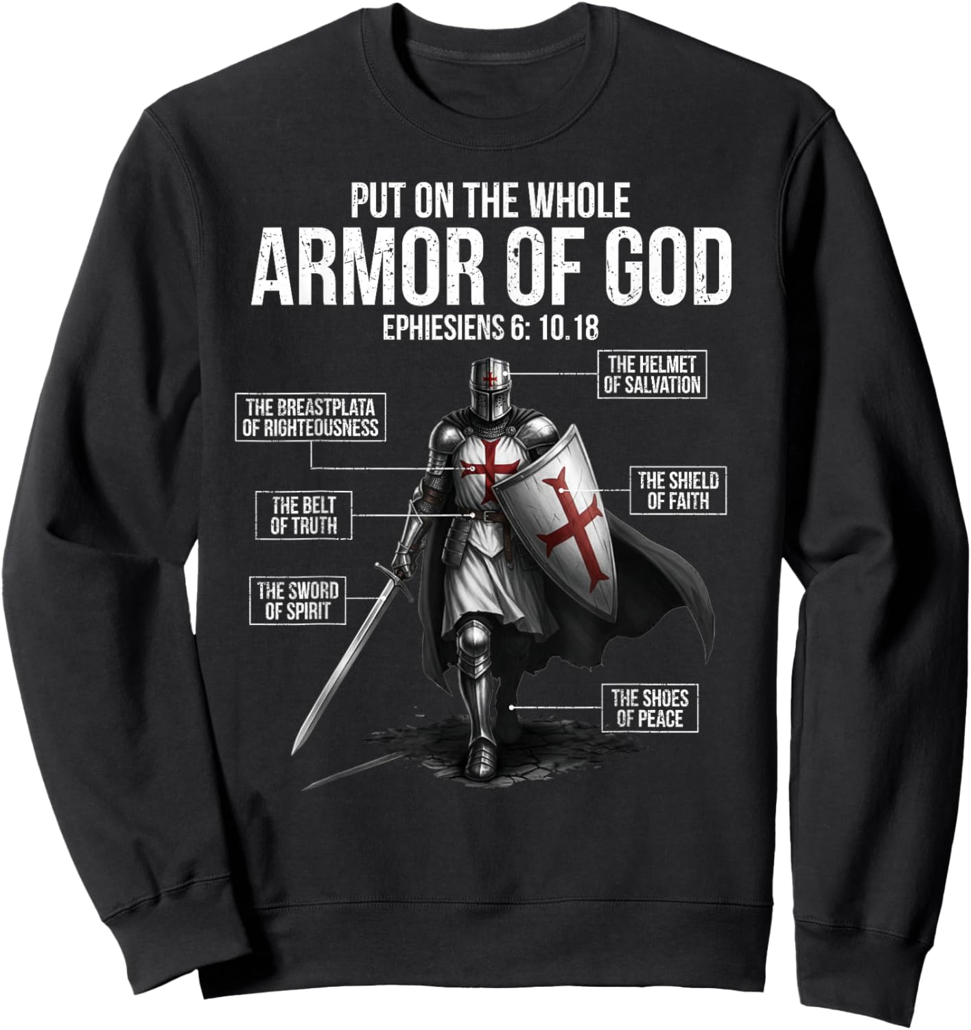 Full Armor of God Men Women Kids Christian Bible Verse Sweatshirt - Sweatshirt | Black