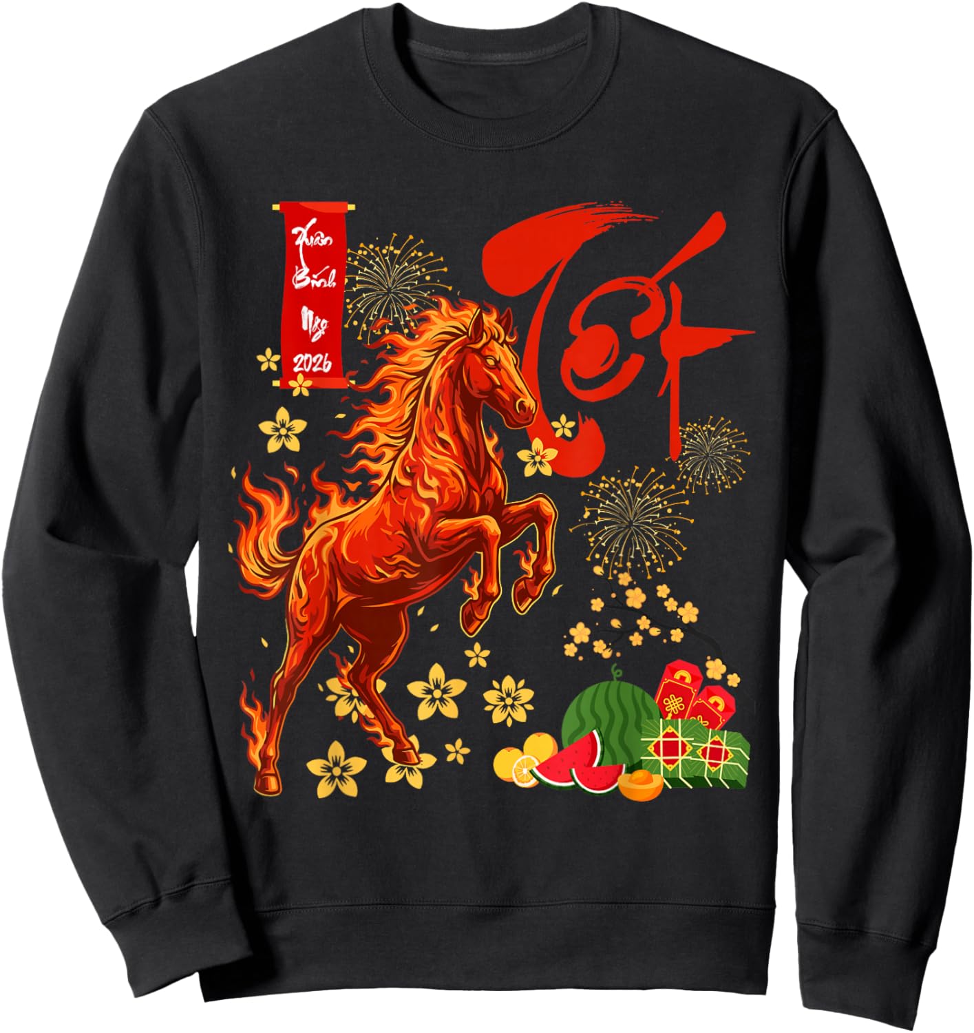 Year of The Horse Lunar Vietnamese New Year Fire Horse Sweatshirt - Sweatshirt | Black