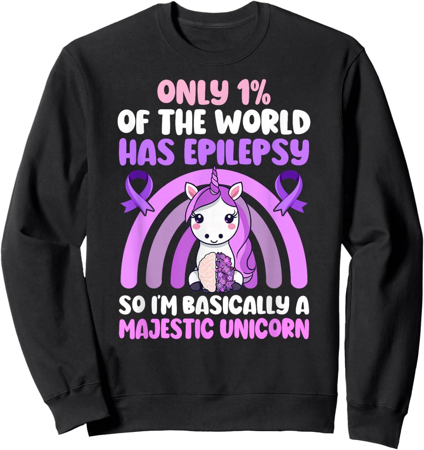 Epilepsy Awareness Month Epilepsy Warrior Unicorn Sweatshirt - Sweatshirt | Black