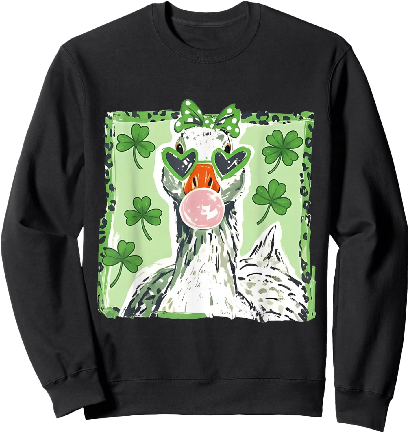 Leopard St Patrick's Day Goose Cute Goose Lover Cute Animal Sweatshirt - Sweatshirt | Black