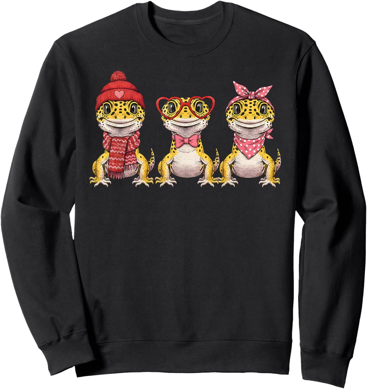 Retro Leopard Gecko Cute Valentine Sweatshirt - Sweatshirt | Black