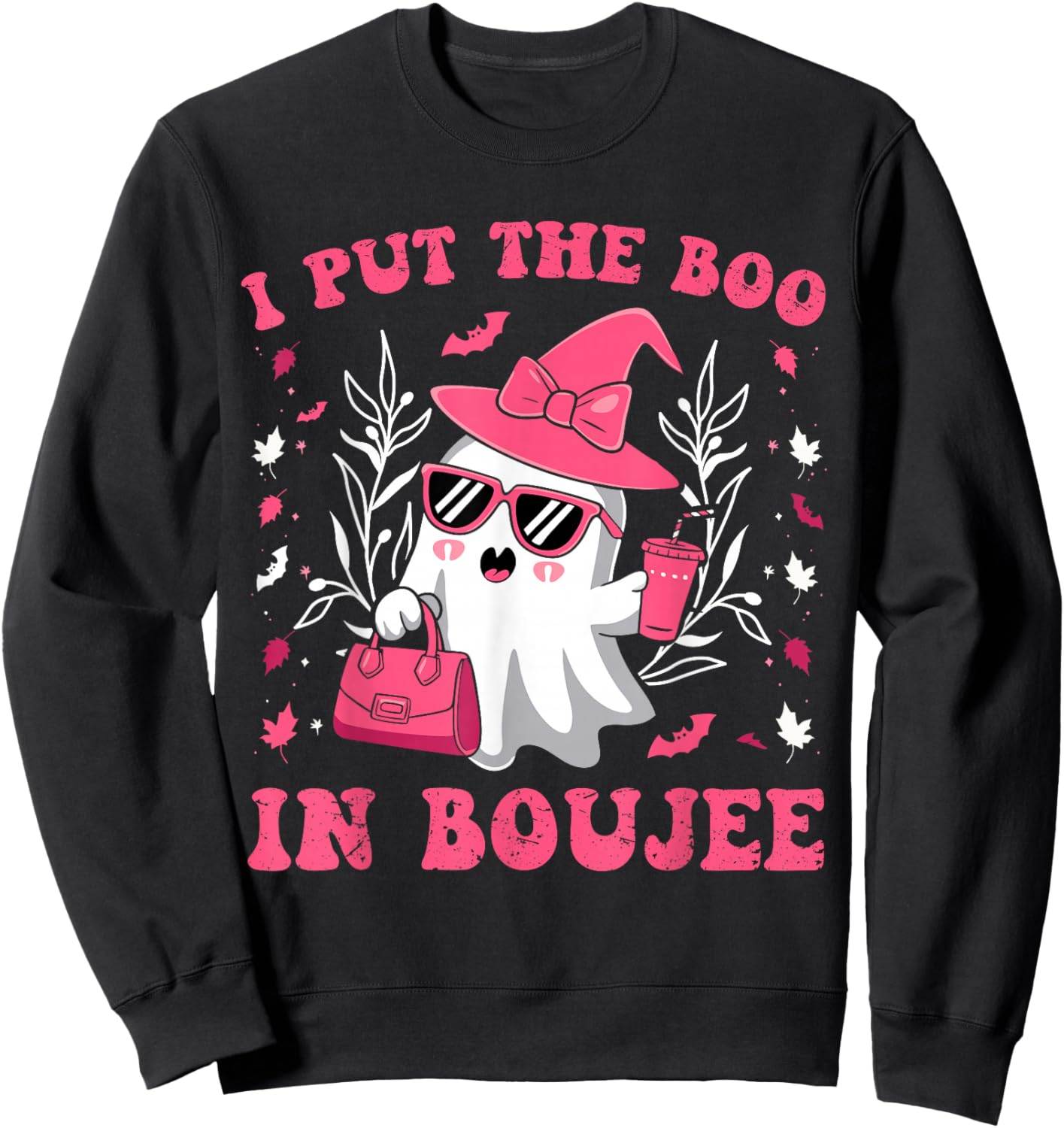 Boujee Boo JEE Spooky Ghost Pink Halloween Pumpkin Sweatshirt - Sweatshirt | Black