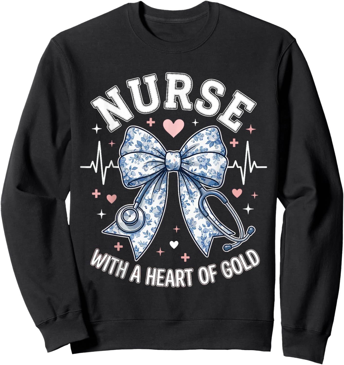 Cute Nurse Bow with A Heart of Gold Nursing Student RN | CNA Sweatshirt - Sweatshirt | Black
