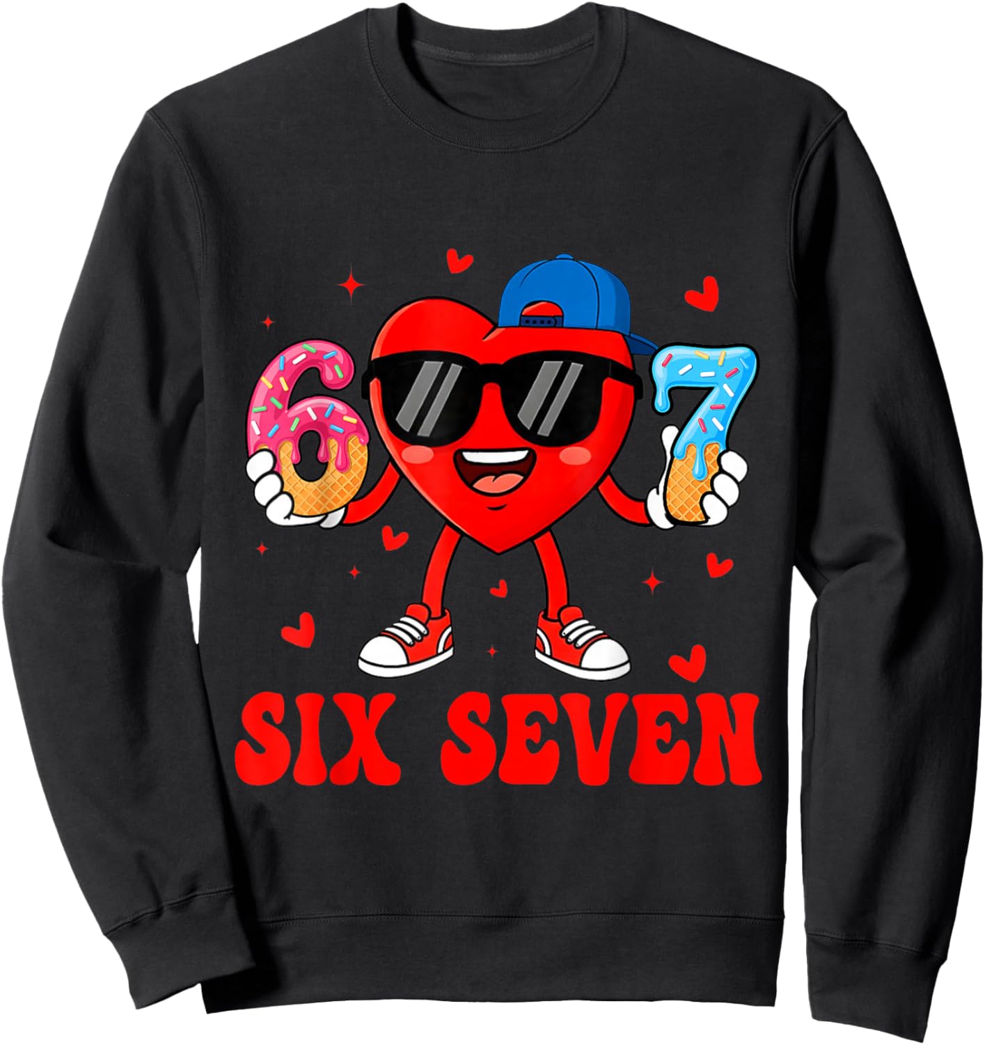 Funny Six Seven 67 6 7 Meme Heart Valentines Bro Kids Boys Sweatshirt - Sweatshirt | Black