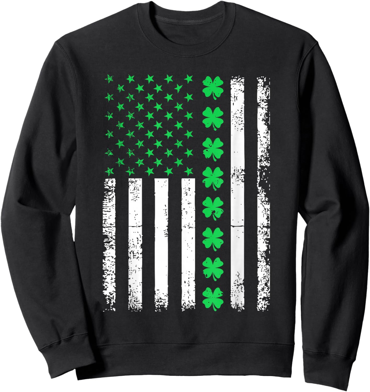 US American Flag with Shamrocks for St Patricks Day Funny Sweatshirt - Sweatshirt | Black