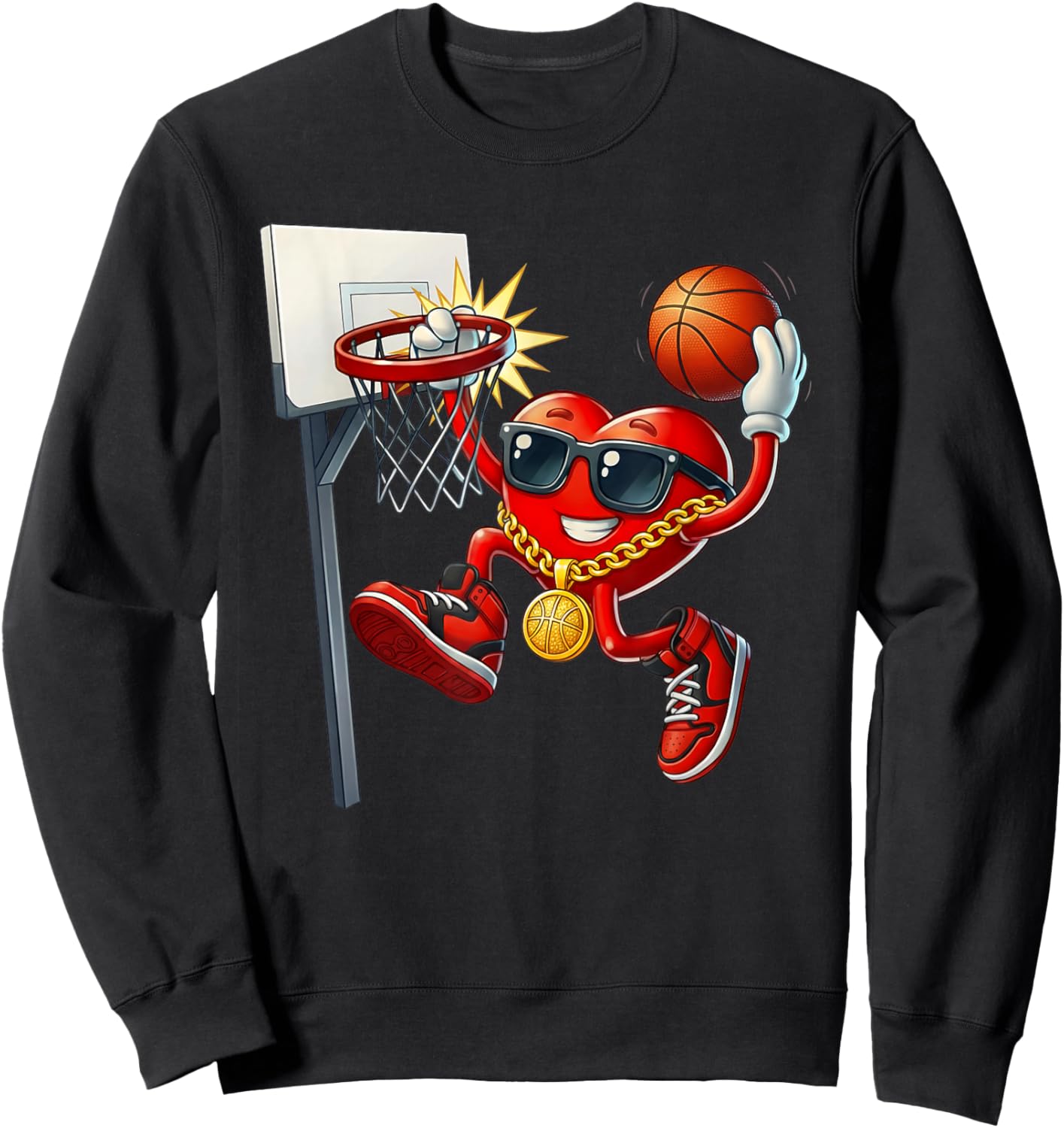 Valentines Day Basketball Heart Dunk Men Boys Kids Youth Sweatshirt - Sweatshirt | Black