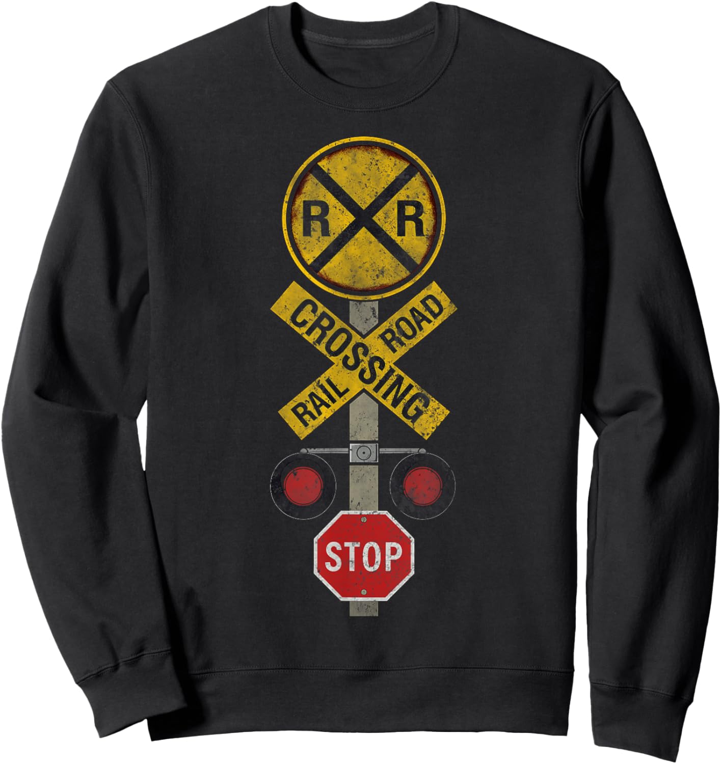 Railroad Crossing Locomotive Model Train Lover Road Sign Men Sweatshirt - Sweatshirt | Black