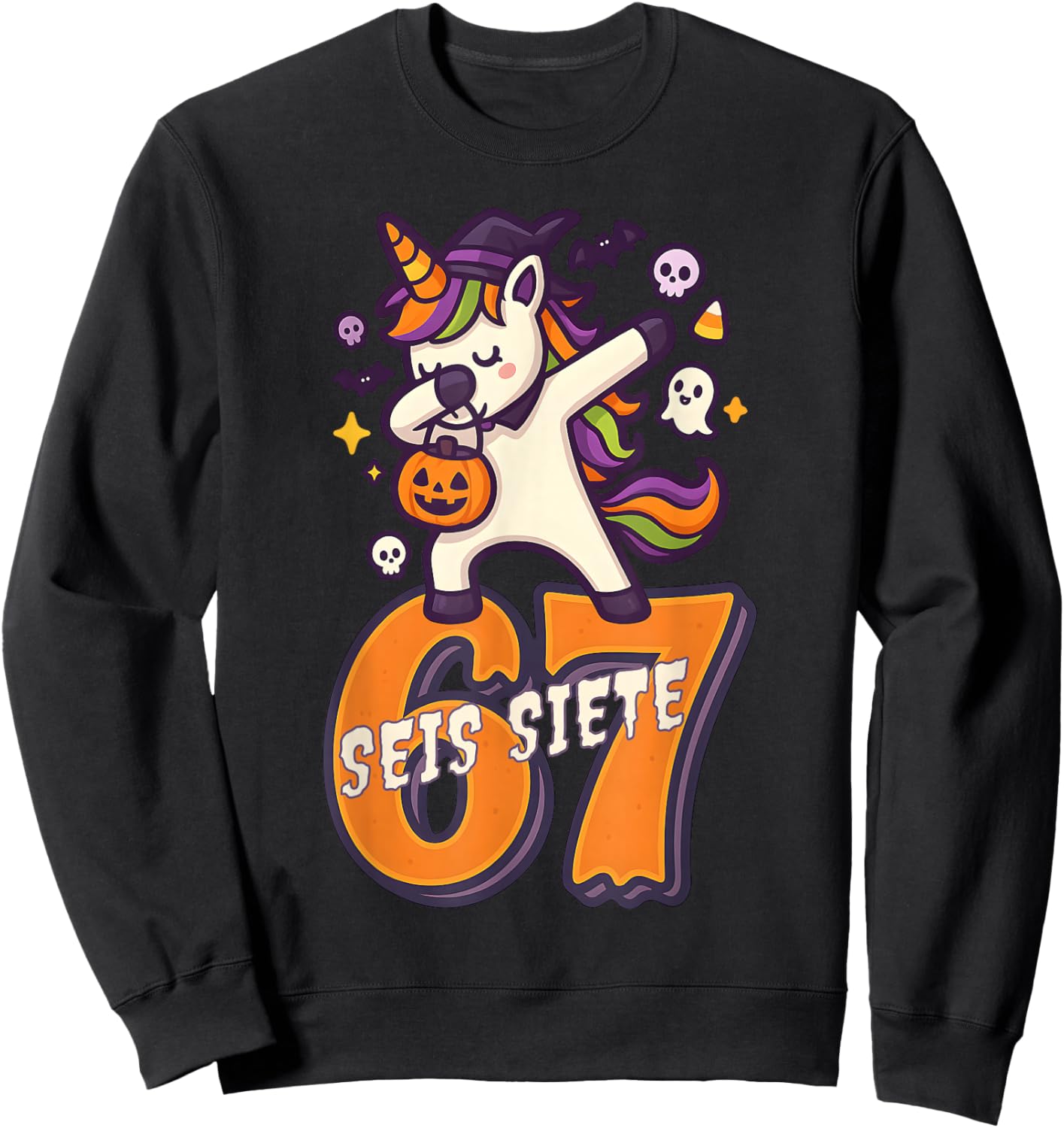 SEIS Siete Spanish Halloween 67 Boys Kids Six Seven Espanol Sweatshirt - Sweatshirt | Black