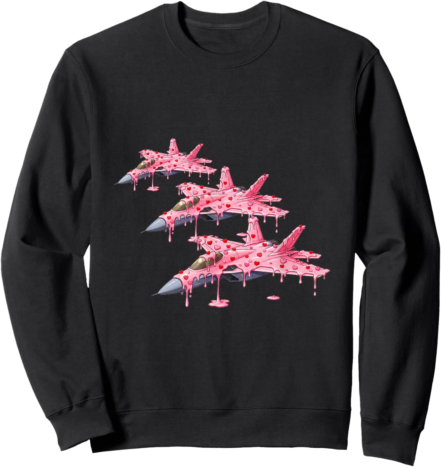 Fighter Jet Plane Valentines Day Ice Cream Drip Heart Boys Sweatshirt - Sweatshirt | Black