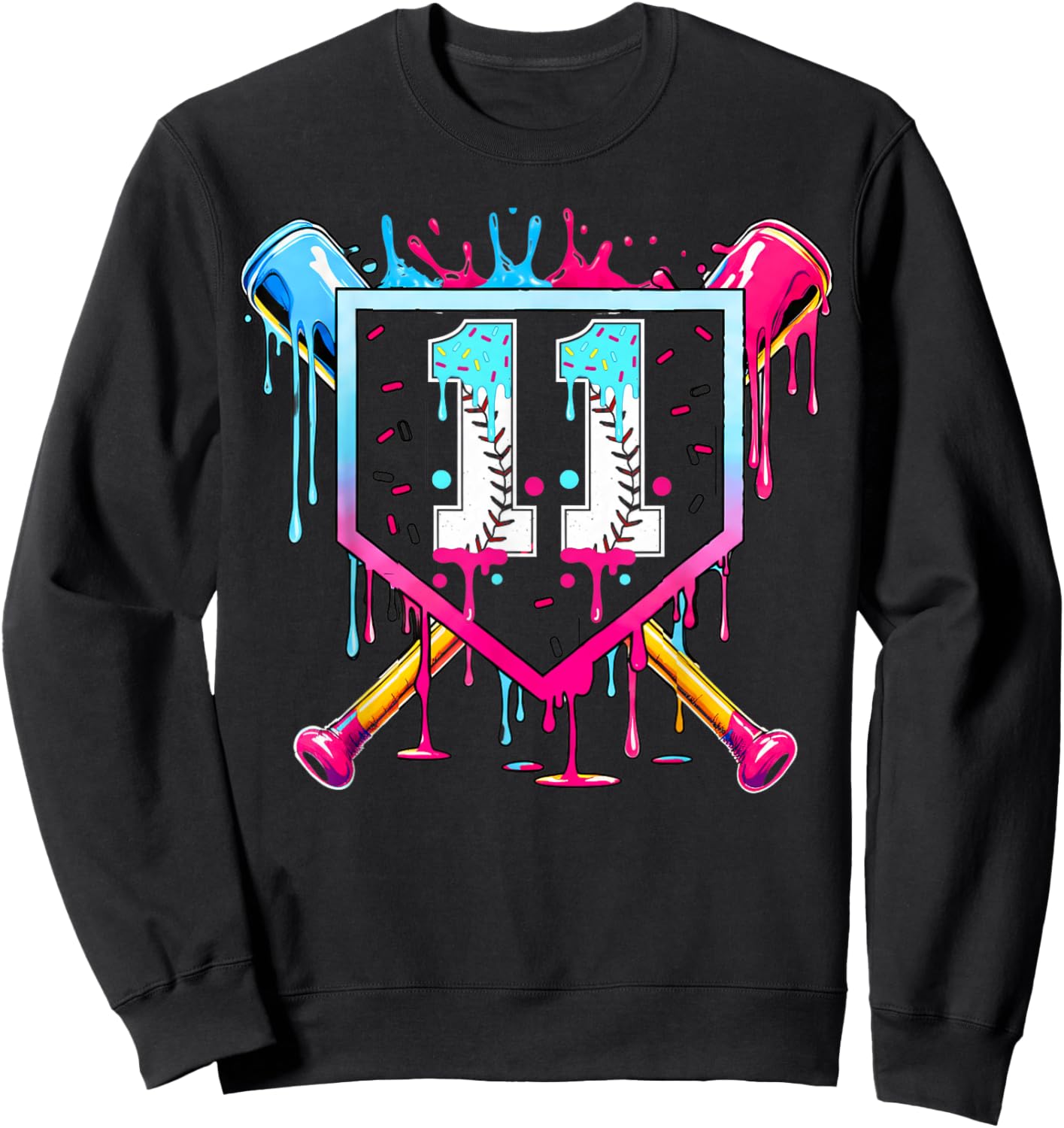 11th Birthday Boys Baseball Ice Cream Drip Boys Baseball Sweatshirt - Sweatshirt | Black