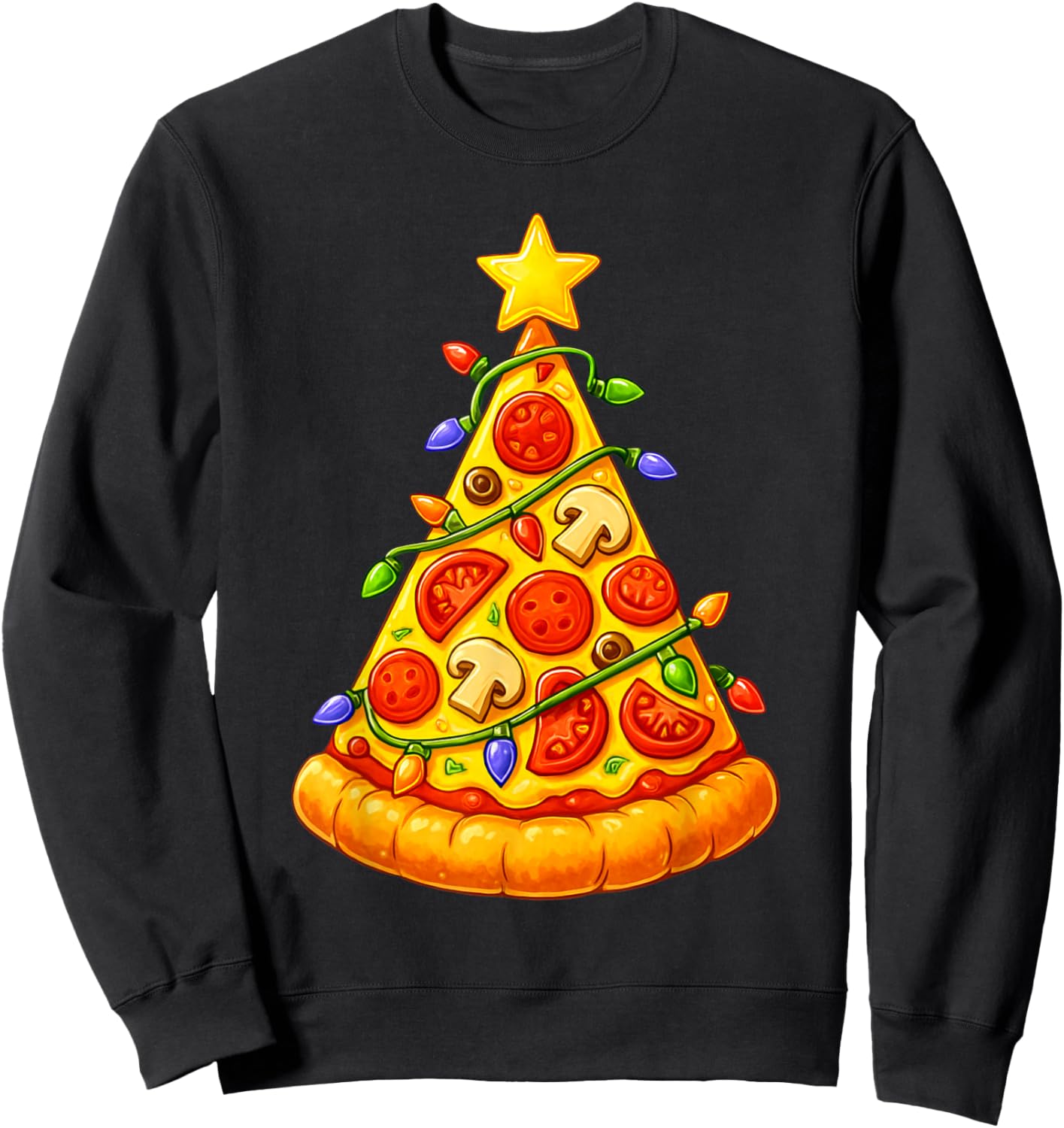 Pizza Slice Christmas Tree Lights Funny Xmas Men Women Kids Sweatshirt - Sweatshirt | Black